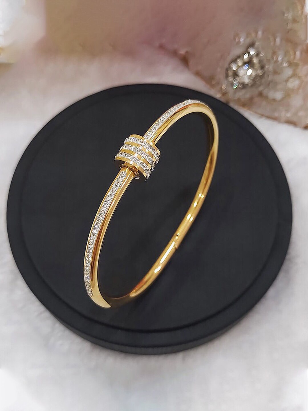 

Jewels Galaxy Gold-Plated American Diamond Bangle-Style Bracelet