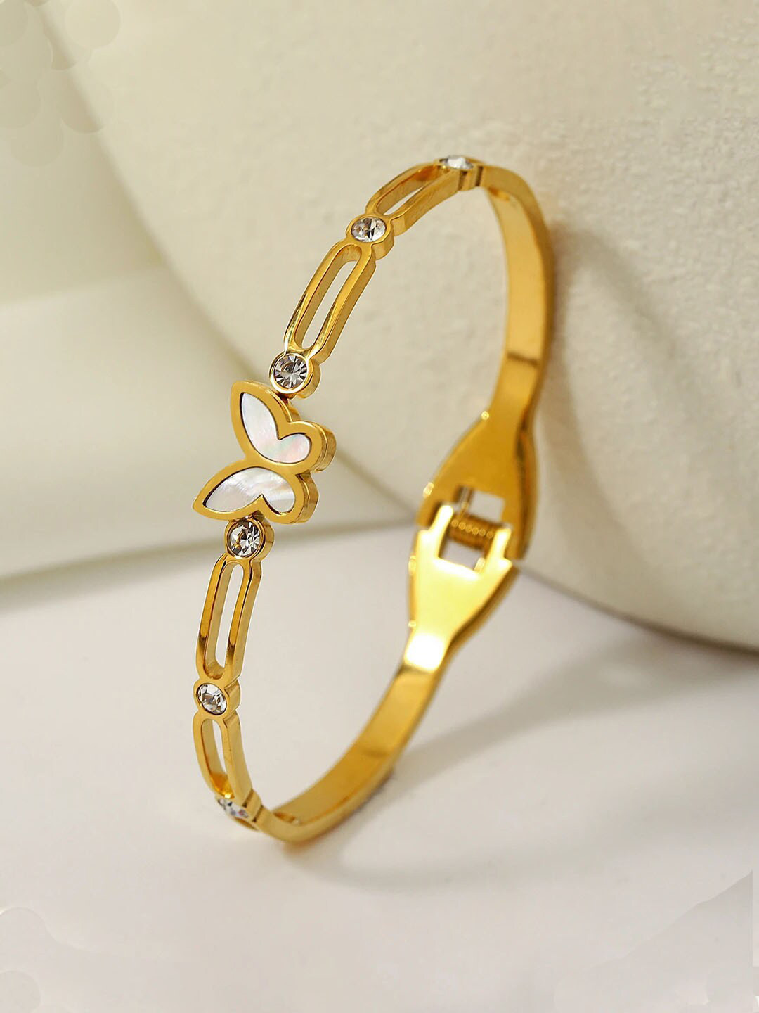 

Jewels Galaxy Gold-Plated Mother of Pearl Cuff Bracelet