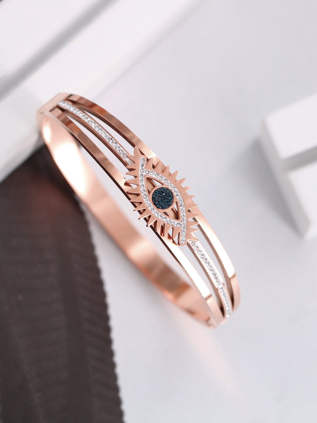 

Jewels Galaxy Rose Gold-Plated American Diamond Cuff Bracelet