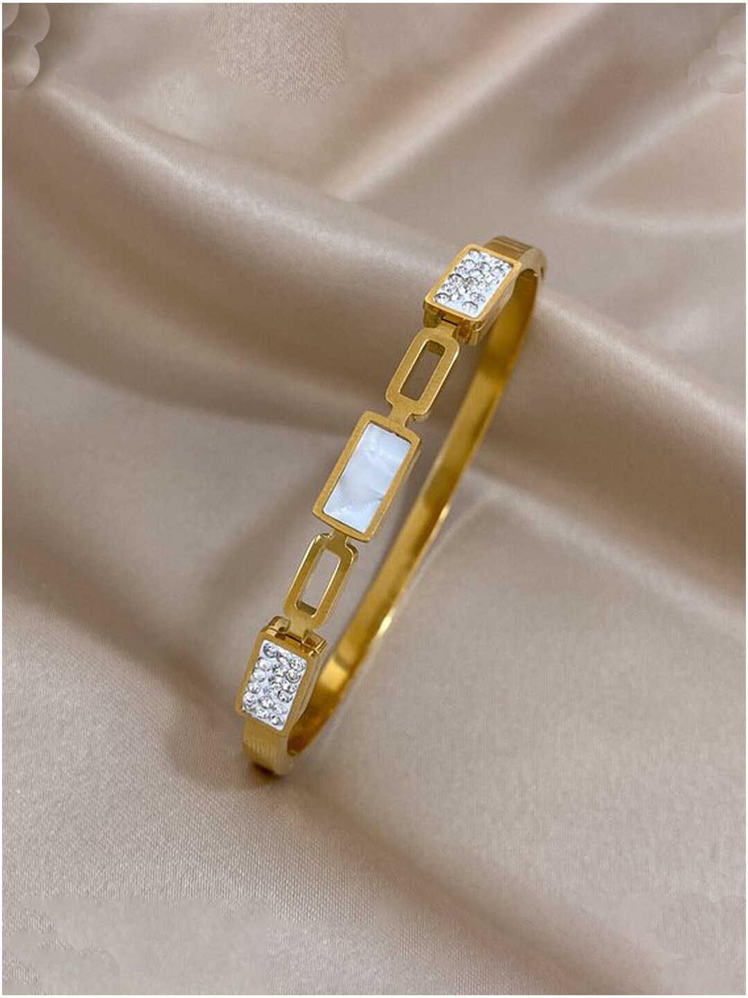

Jewels Galaxy Mother of Pearl Gold-Plated Bangle-Style Bracelet