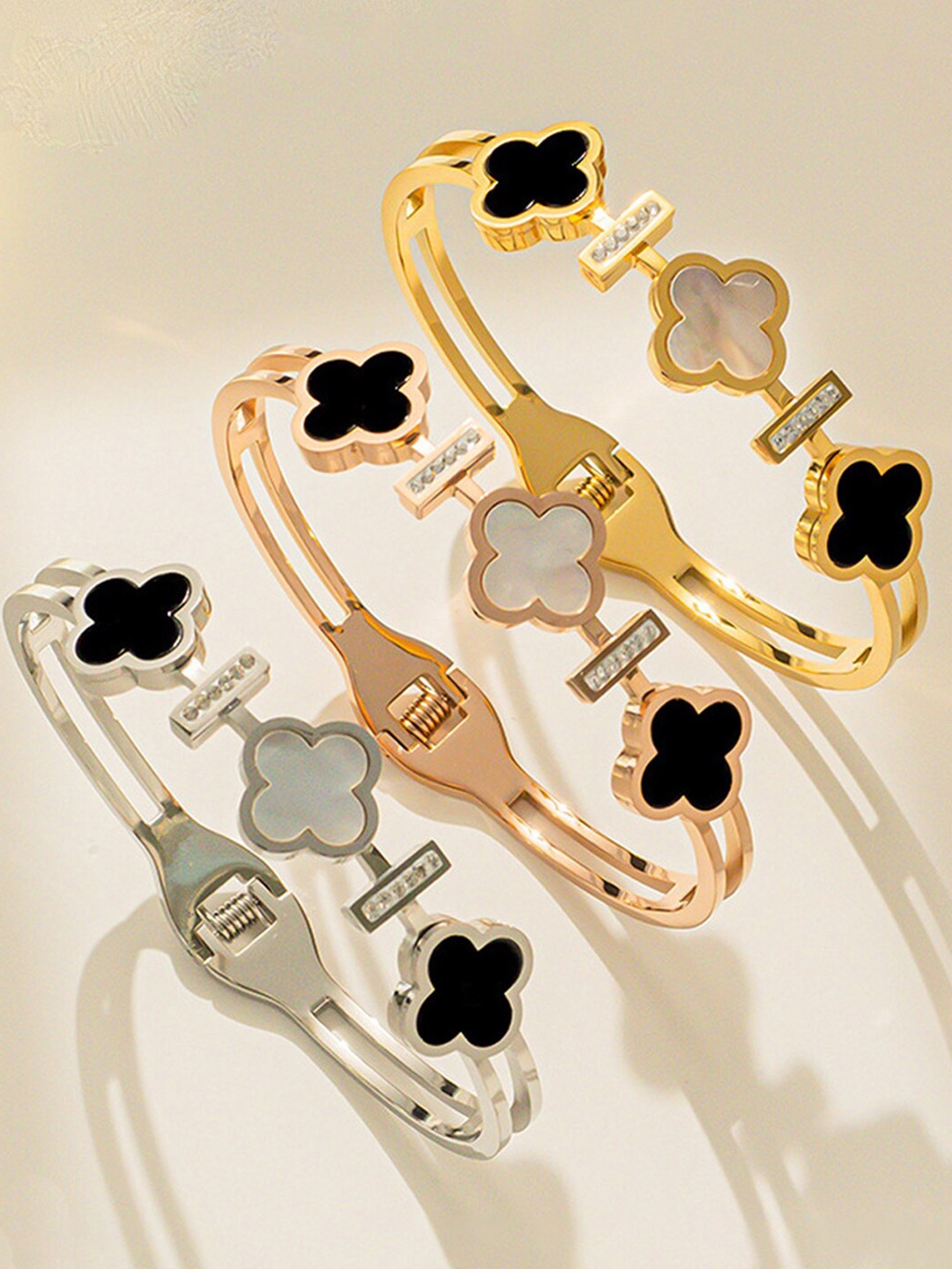 

Jewels Galaxy Set of 3 Gold Mother of Pearl Cuff Bracelets