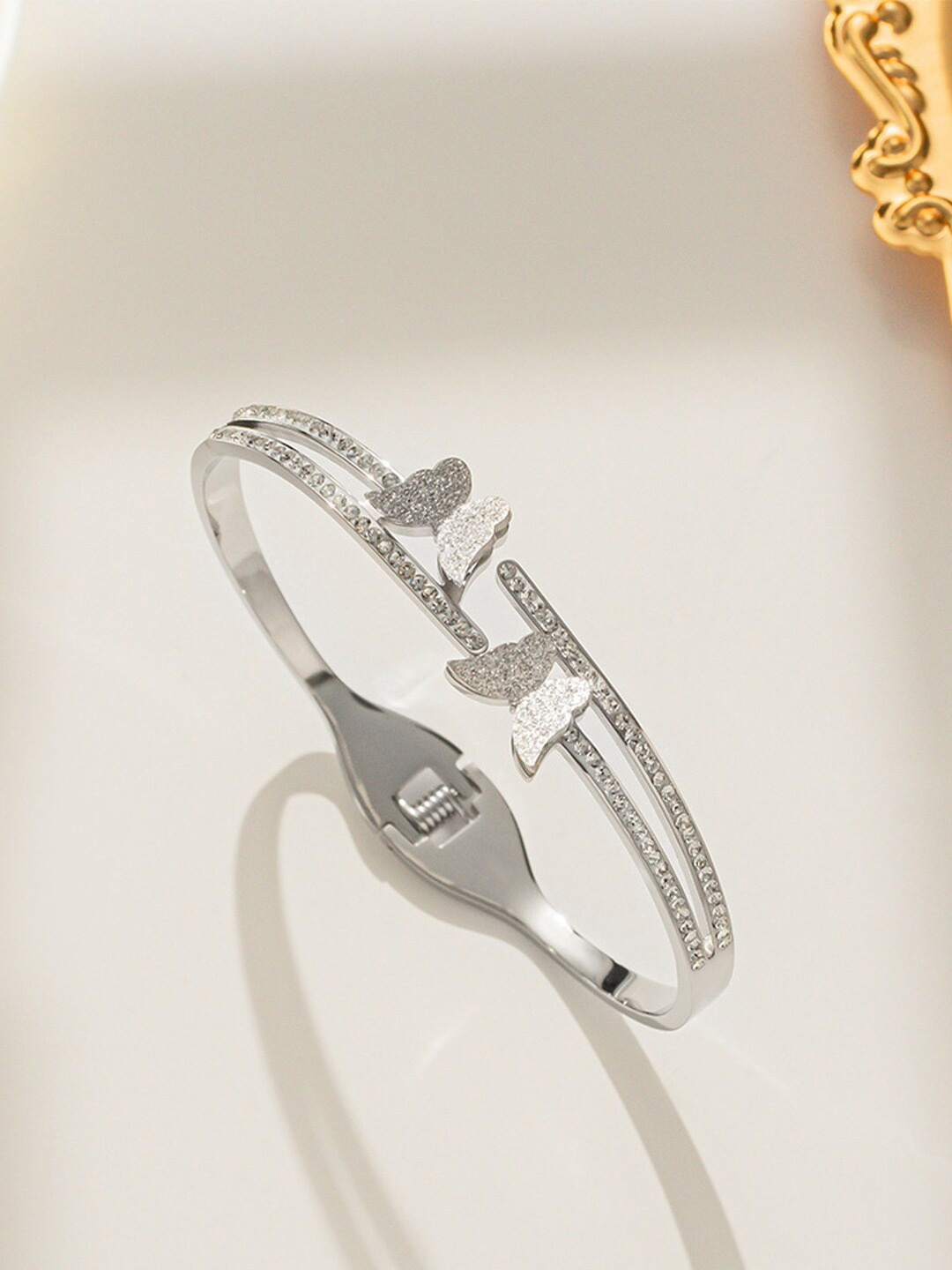 

Jewels Galaxy Silver-Plated American Diamond Cuff Bracelet