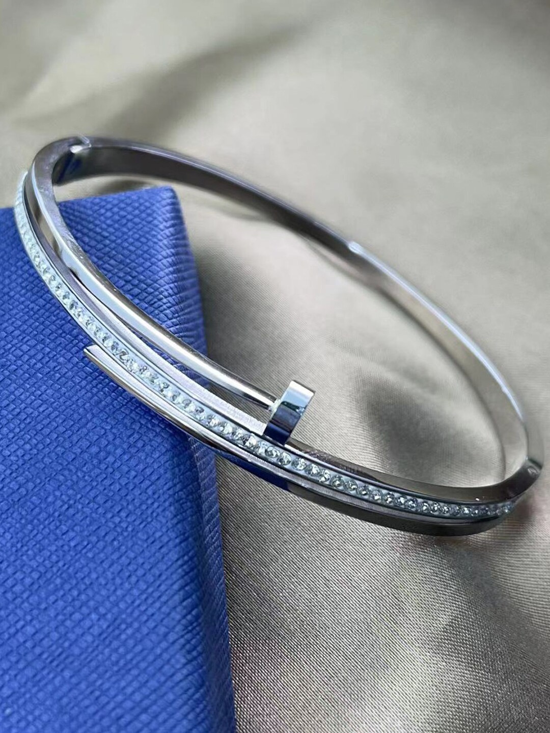 

Jewels Galaxy American Diamond Silver-Plated Cuff Bracelet