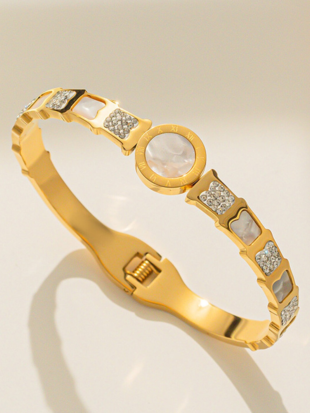 

Jewels Galaxy Mother of Pearl Gold-Plated Bangle-Style Bracelet