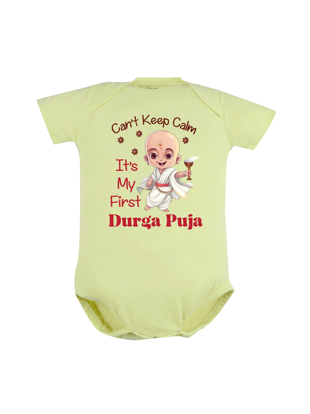 

FFLIRTYGO Infants Durga Puja Special Printed Pure Cotton Bodysuit, Green