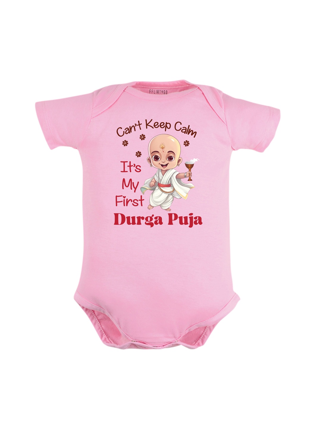 

FFLIRTYGO Infants Pure Cotton Durga Puja Special Printed Bodysuit, Pink