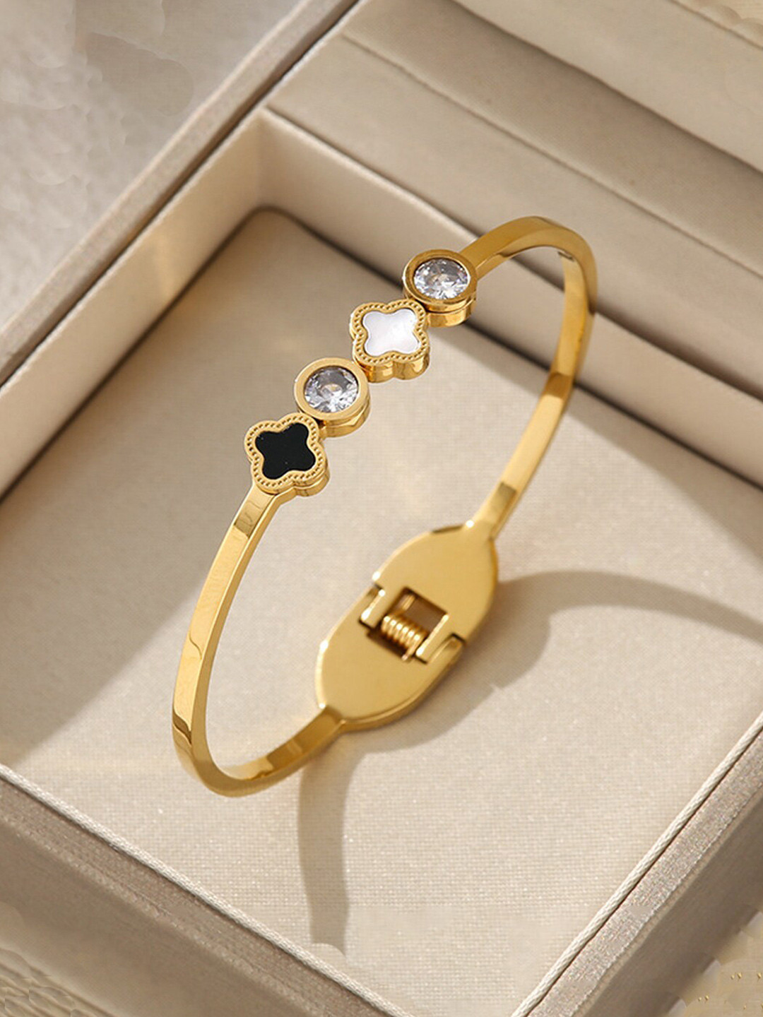 

Designs & You Mother of Pearl Gold-Plated Bangle-Style Bracelet