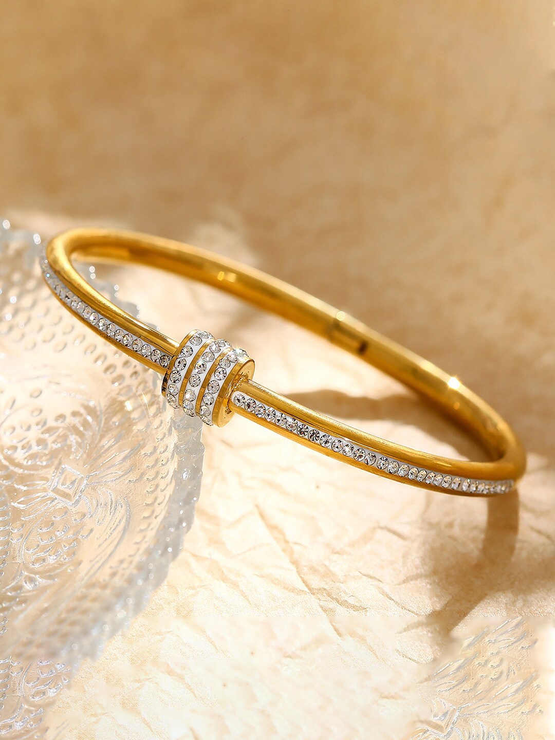 

Designs & You American Diamond Gold-Plated Bangle-Style Bracelet