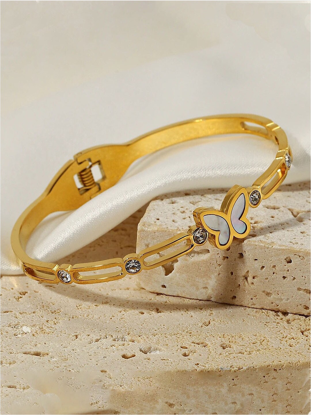 

Designs & You Gold-Plated Mother of Pearl Studded Bangle-Style Bracelet