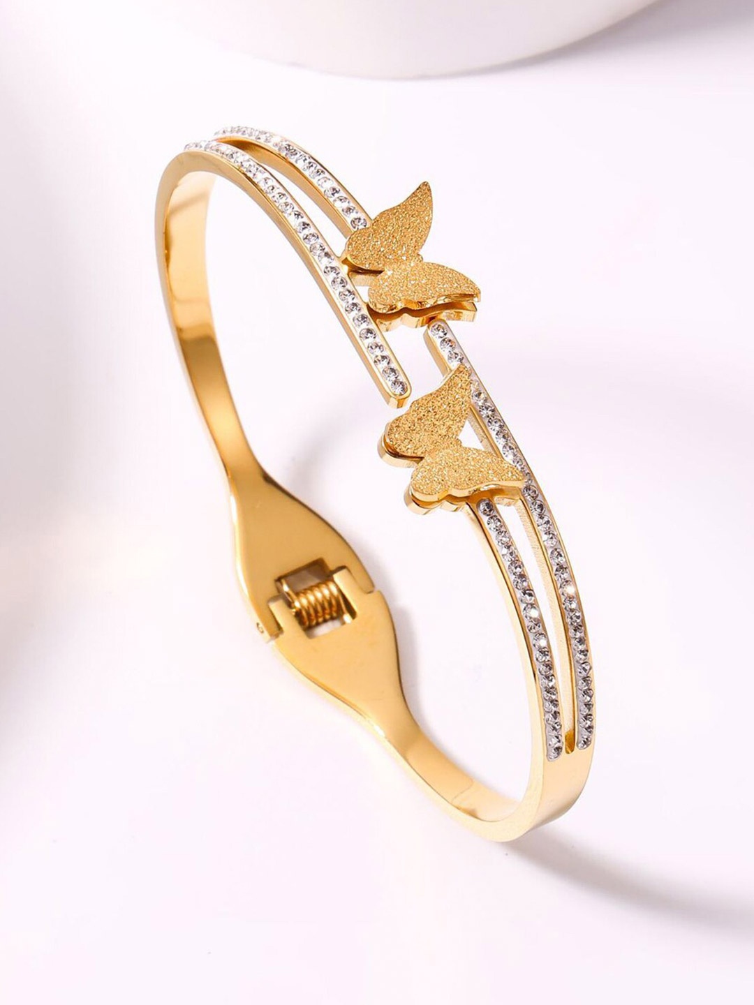 

Designs & You Gold-Plated Stainless Steel American Diamond Bangle-Style Bracelet