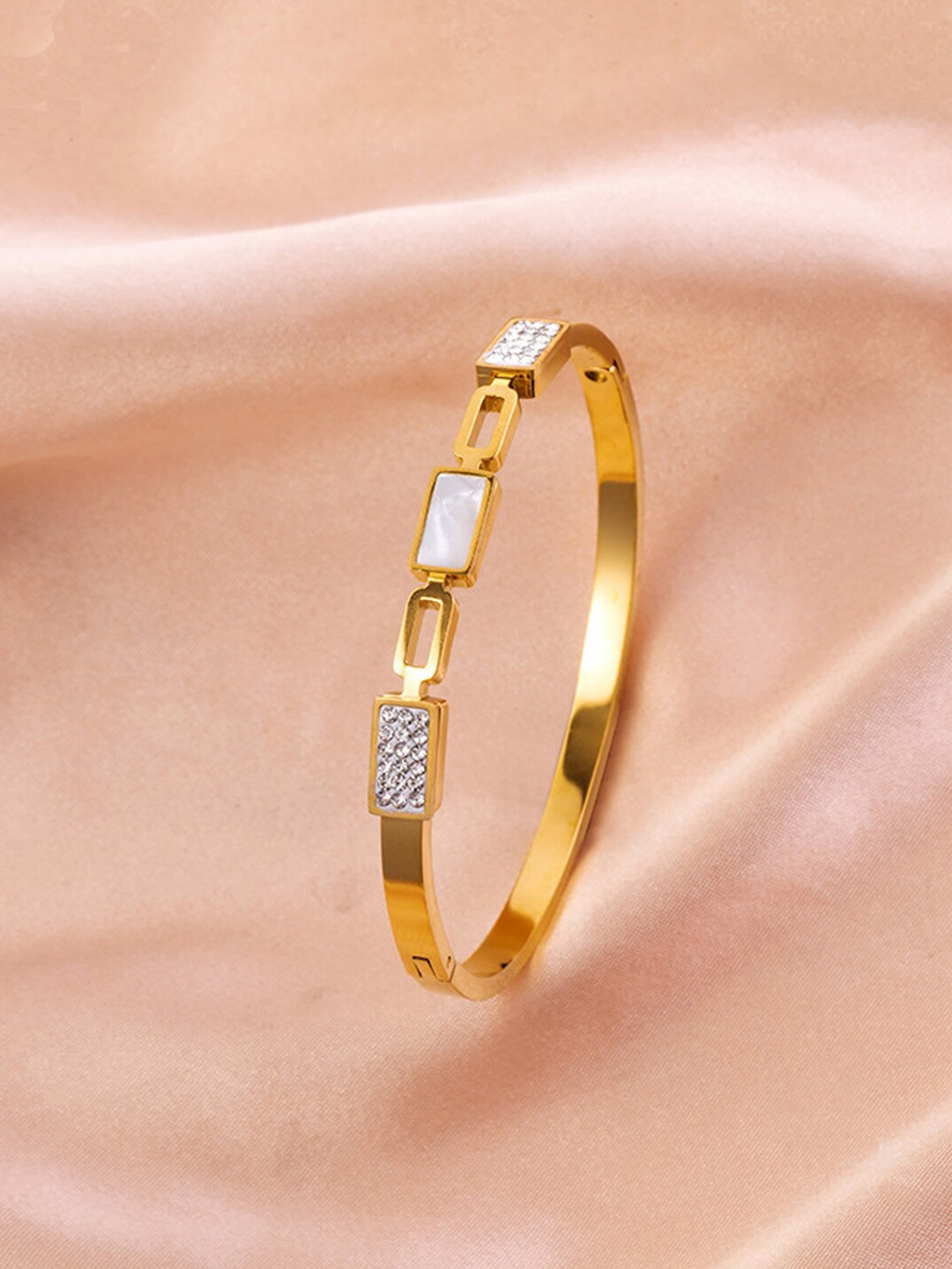 

Designs & You Stainless Steel Gold-Plated Mother of Pearl Bangle-Style Bracelet