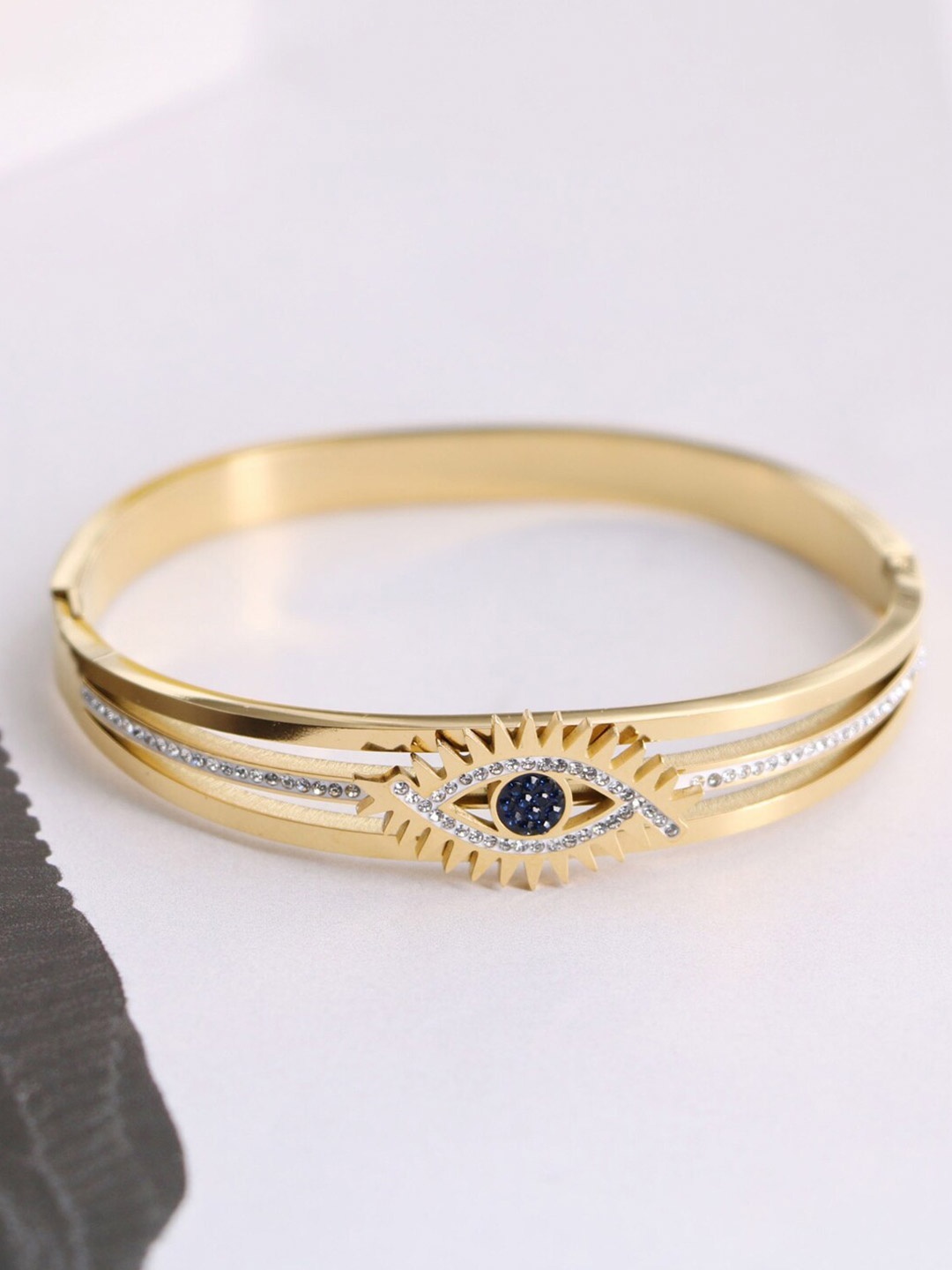 

Designs & You Women Stainless Steel American Diamond Gold-Plated Bangle-Style Bracelet