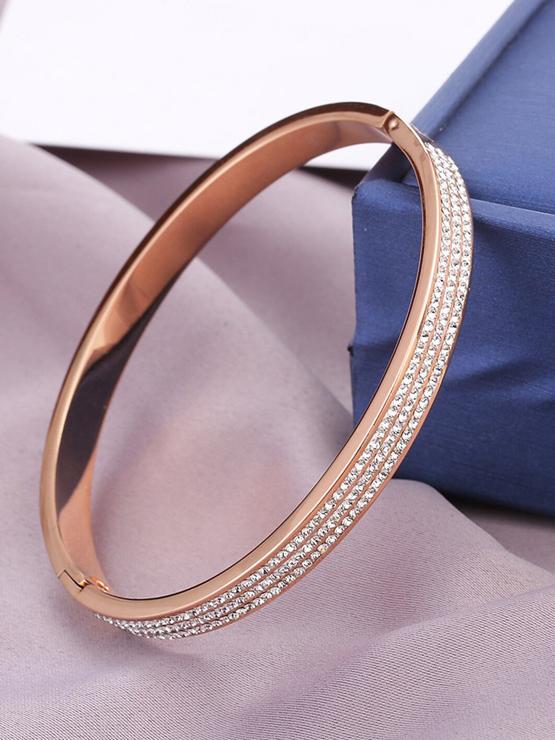 

Designs & You American Diamond Rose Gold-Plated Bangle-Style Bracelet