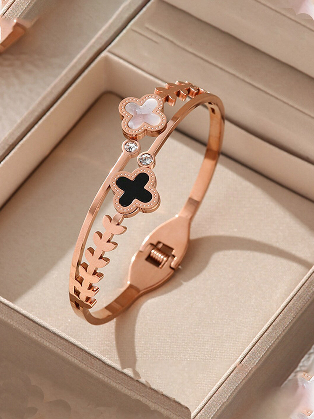 

Designs & You Stainless Steel Mother of Pearl Rose Gold-Plated Bangle-Style Bracelet