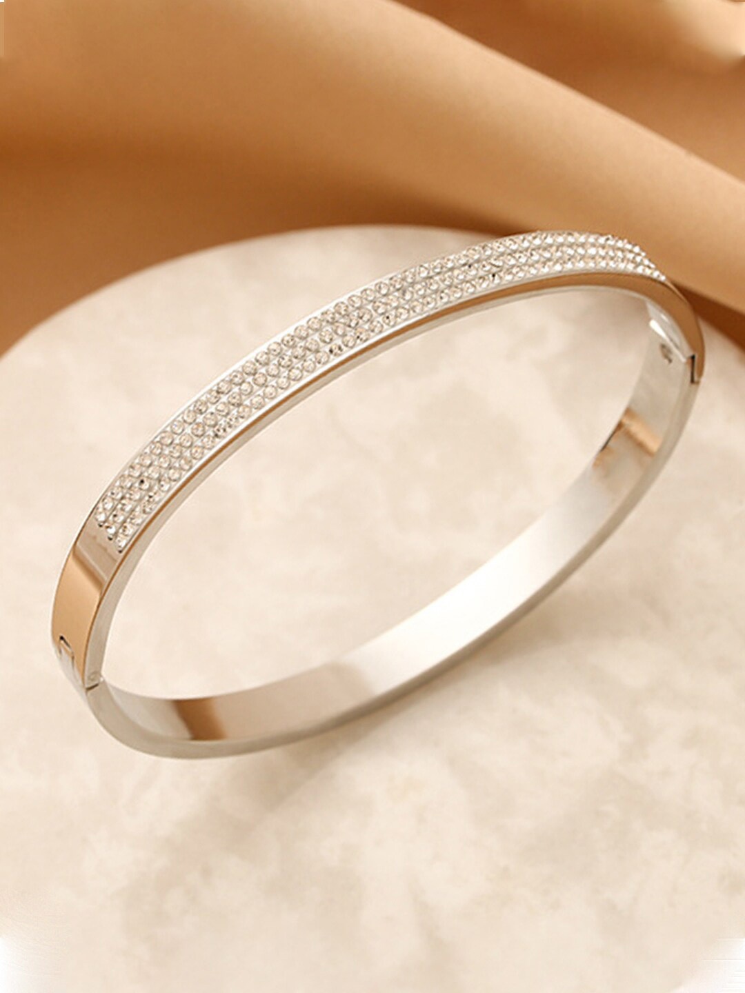 

Designs & You Silver-Plated American Diamond Studded Bangle-Style Bracelet