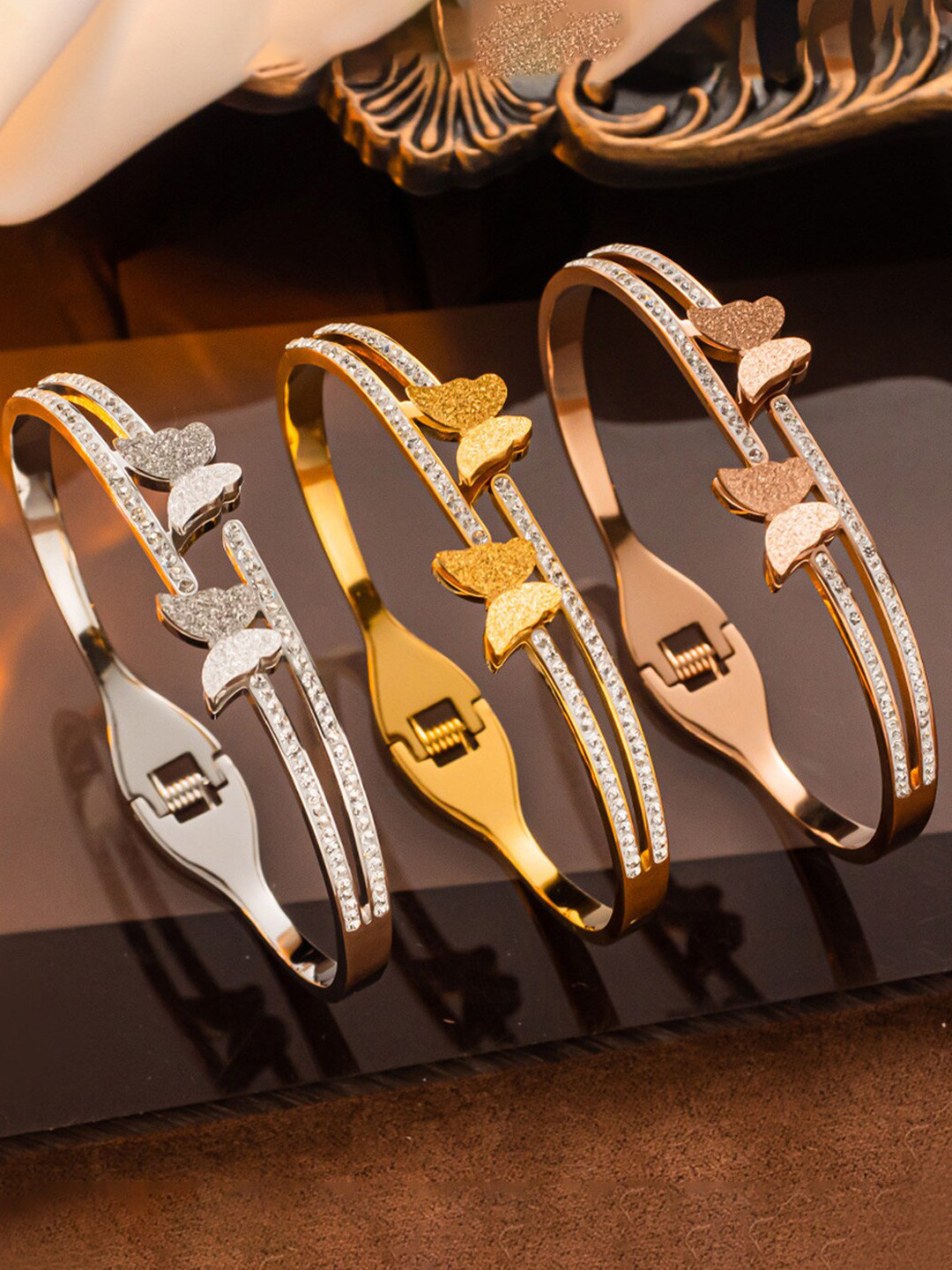 

Designs & You Set Of 3 American Diamond-Studded Bangle-Style Bracelet, Silver