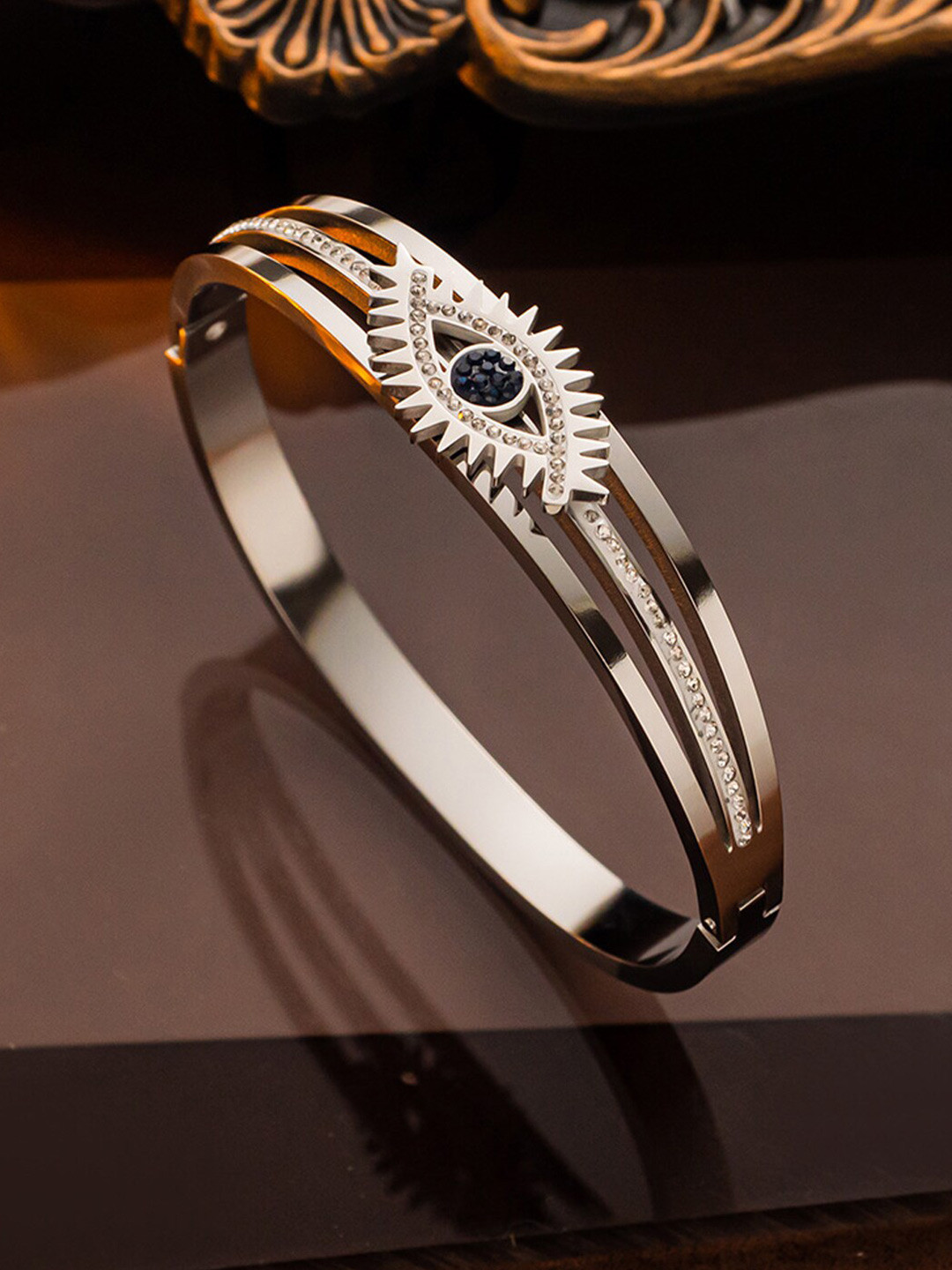 

Designs & You Silver-Plated American Diamond-Studded Bangle-Style Bracelet