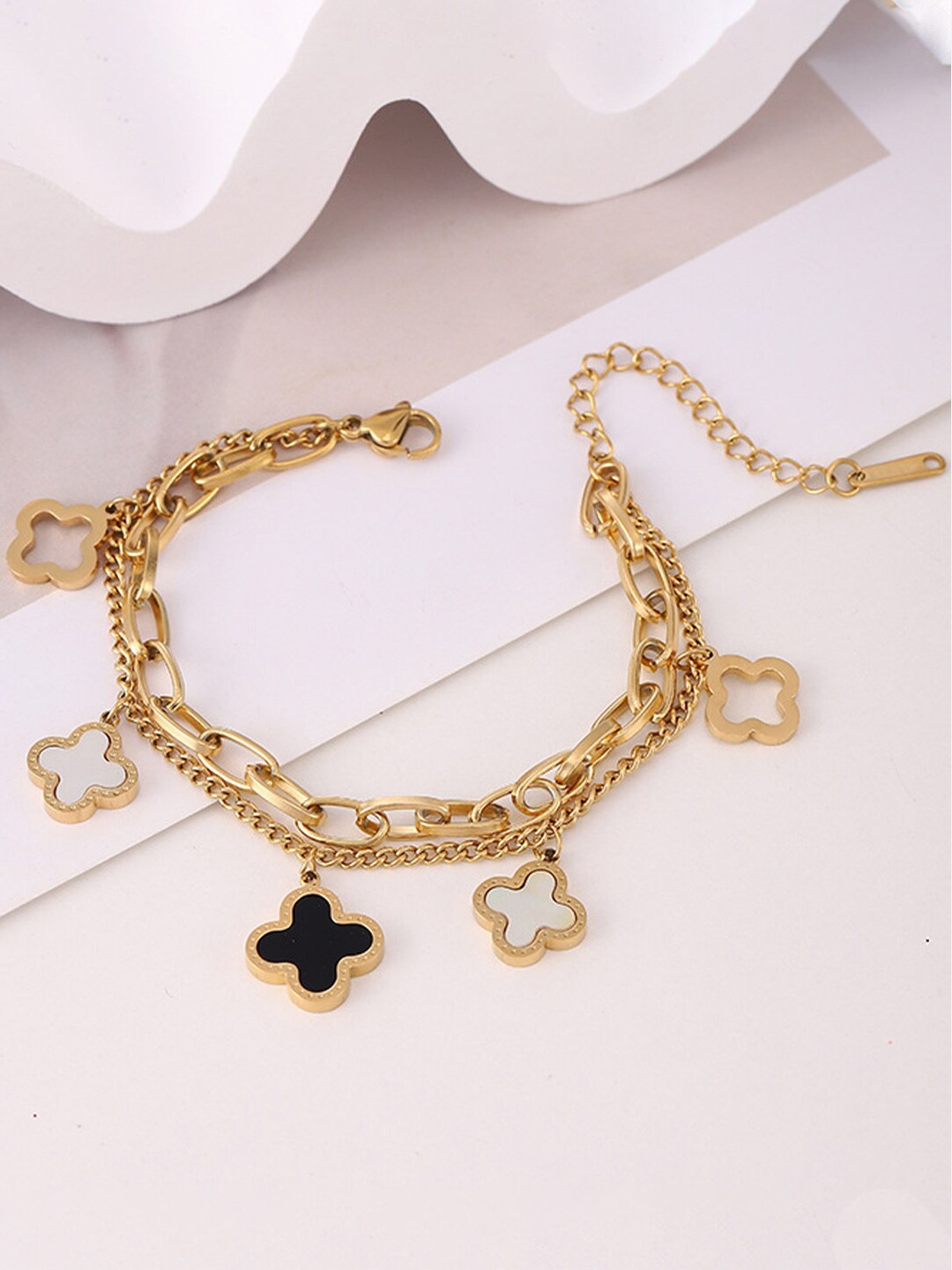 

Designs & You Gold-Plated Mother of Pearl Studded Link Bracelet