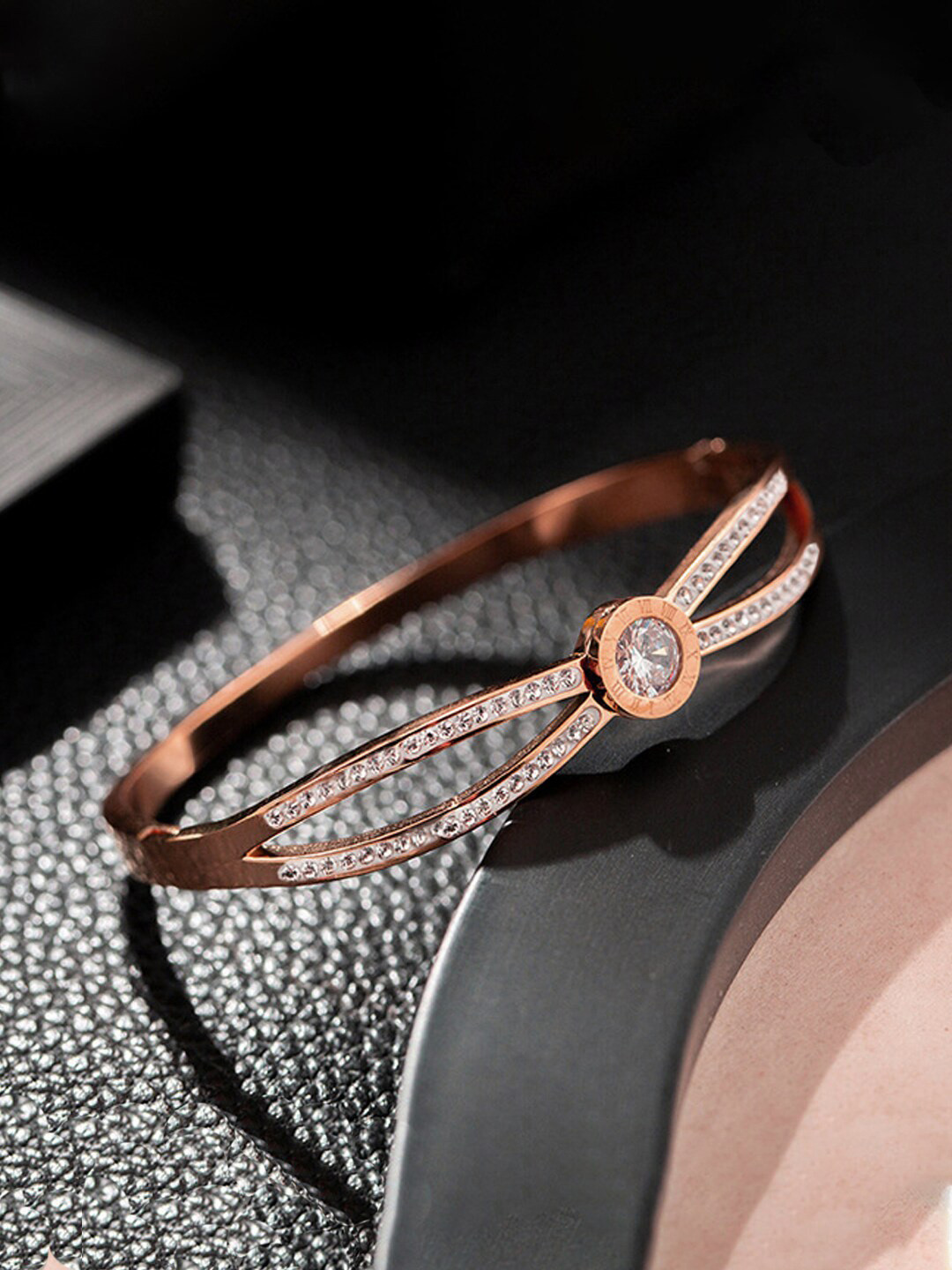 

Designs & You Rose Gold-Plated American Diamond Studded Bangle-Style Bracelet