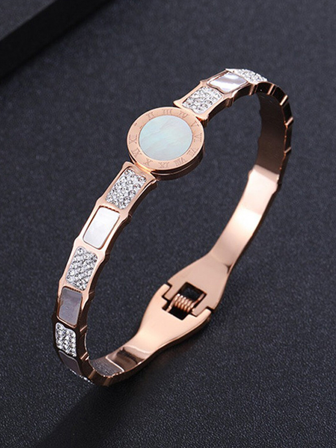 

Designs & You Mother of Pearl Rose Gold-Plated Bangle-Style Bracelet