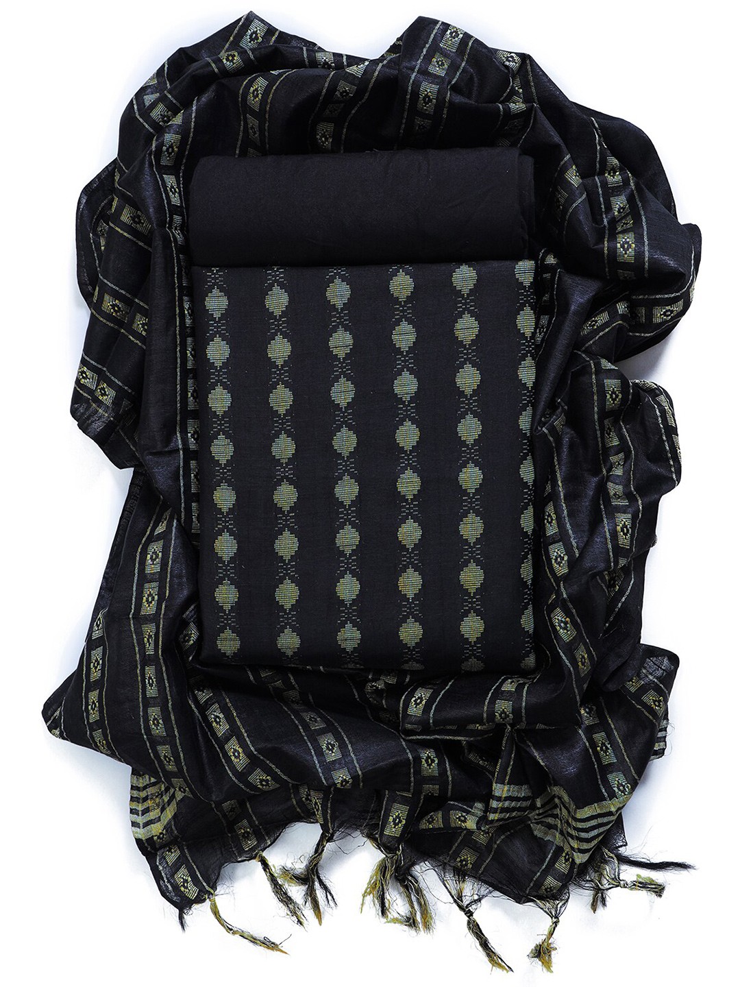 

Sun Fashion And Lifestyle Ethnic Motifs Printed Pure Cotton Unstitched Dress Material, Black