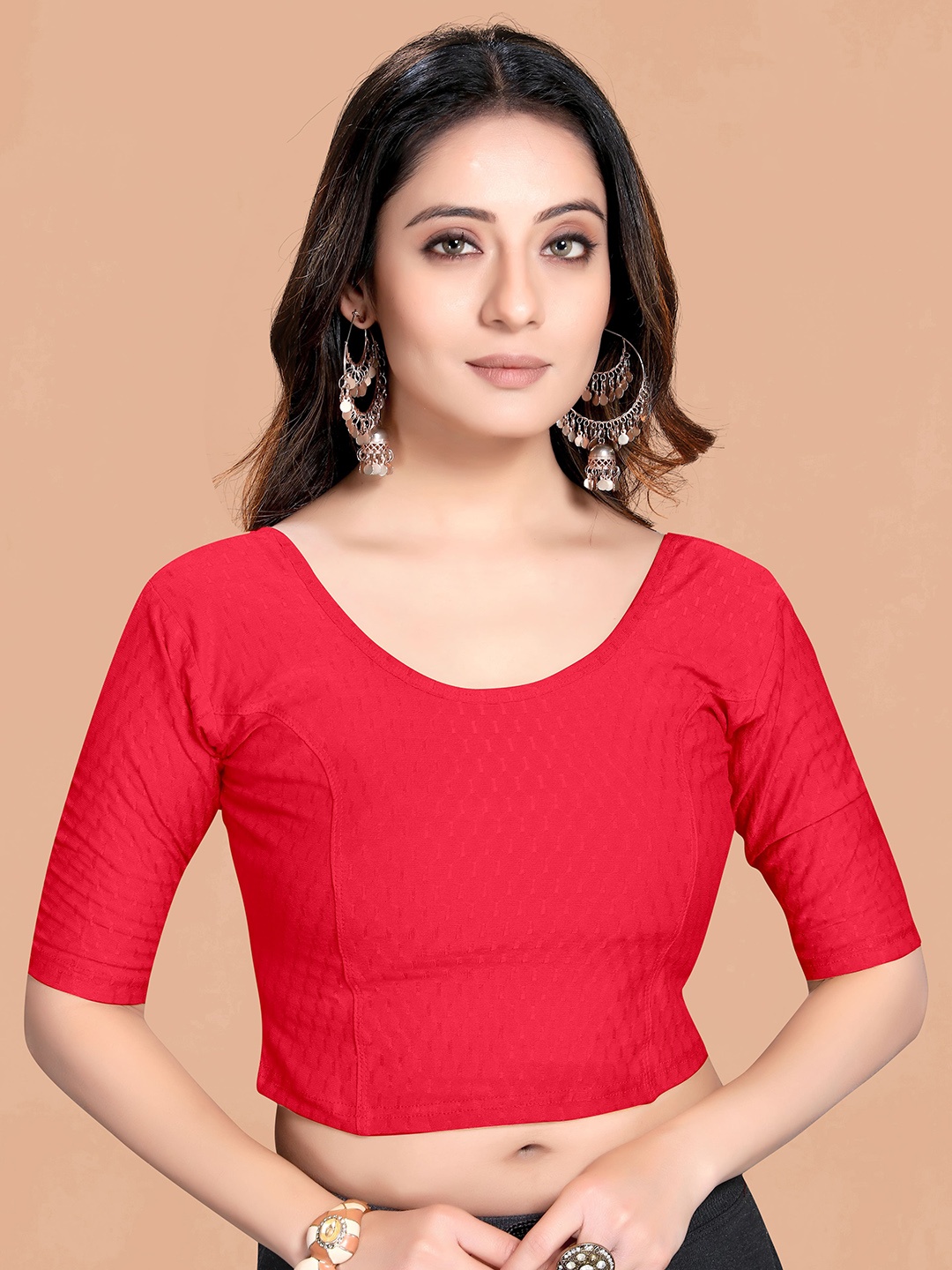 

SCUBE DESIGNS Woven Design Saree Blouse, Red