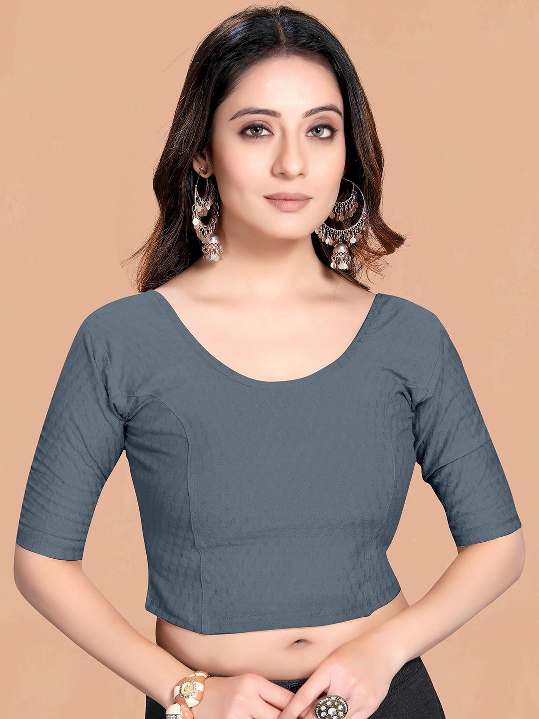 

SCUBE DESIGNS Woven Design Cotton Saree Blouse, Grey