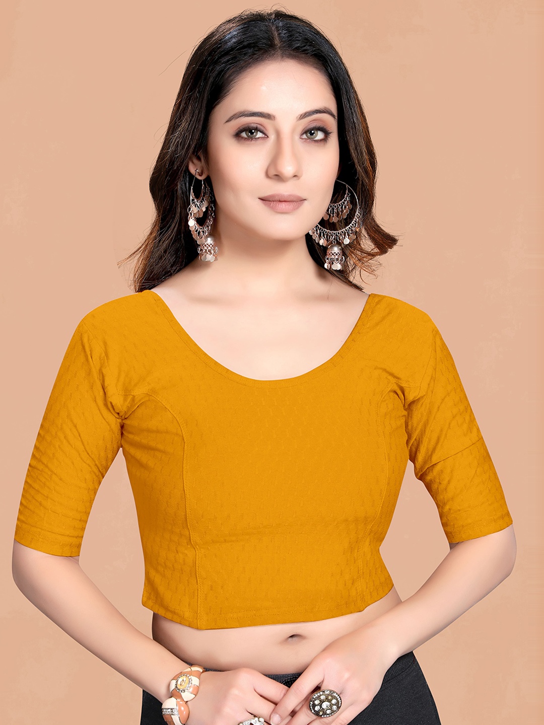 

SCUBE DESIGNS Woven Design Cotton Saree Blouse, Mustard