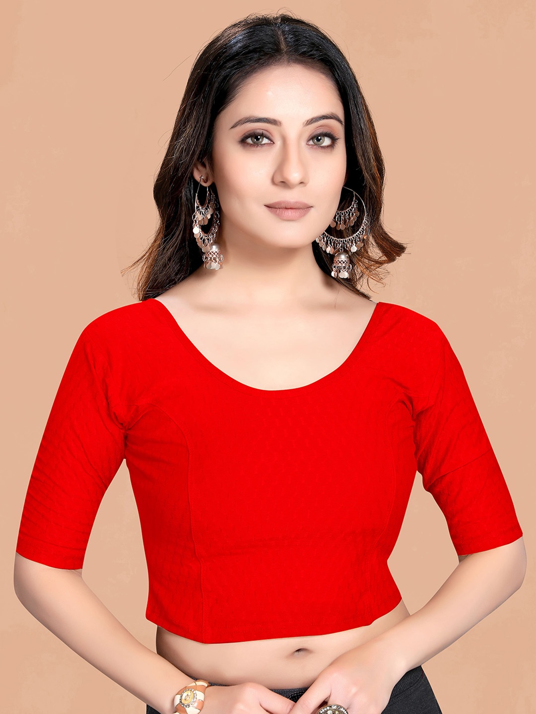 

SCUBE DESIGNS Woven Design Saree Blouse, Red