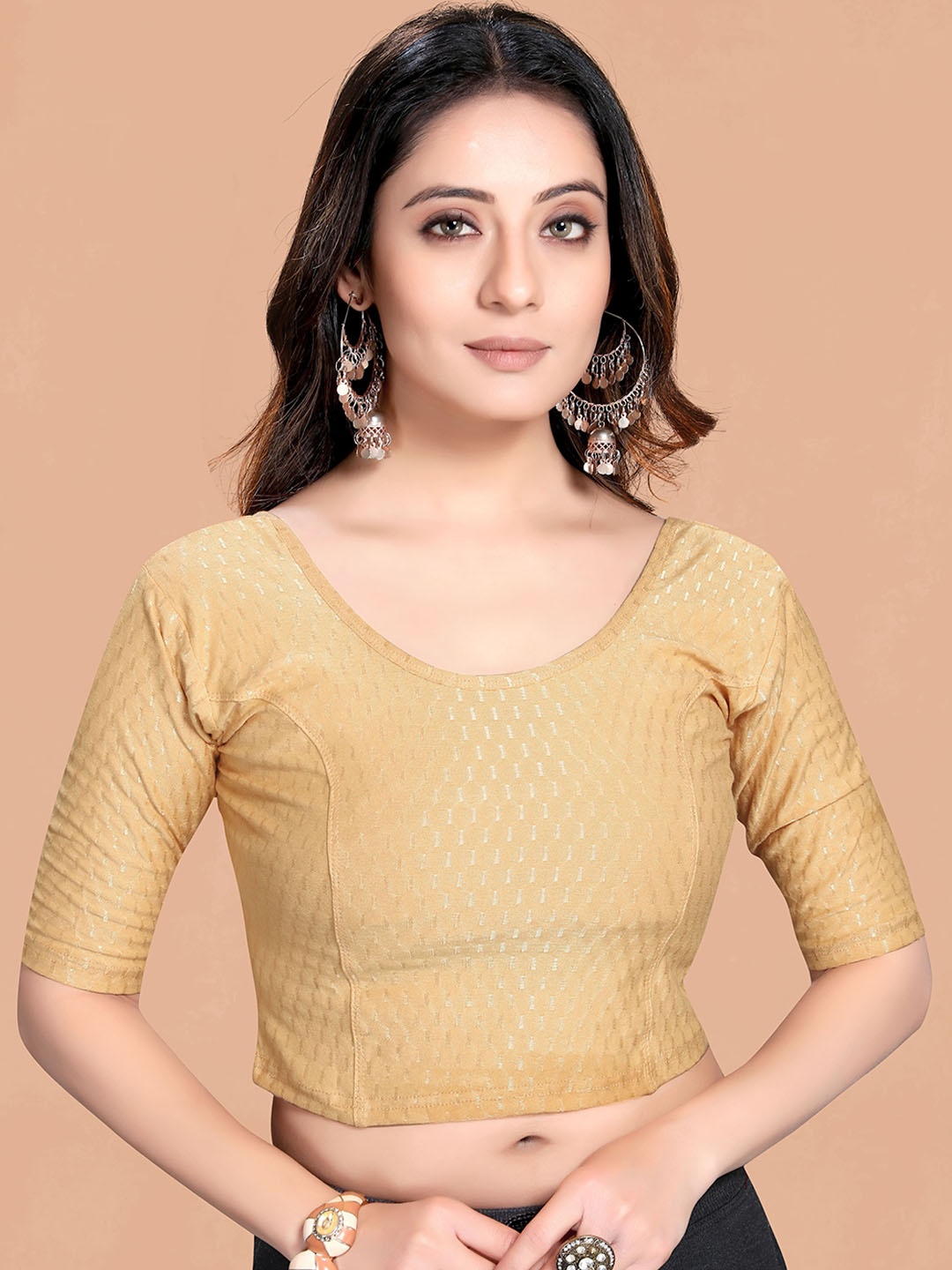 

SCUBE DESIGNS Woven Design Cotton Saree Blouse, Beige