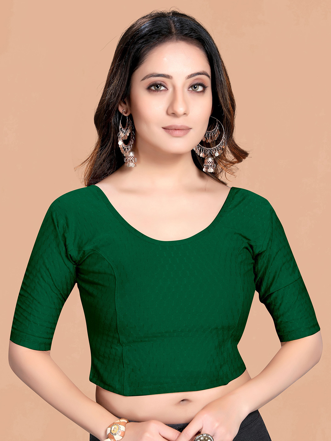 

SCUBE DESIGNS Woven Design Cotton Saree Blouse, Green