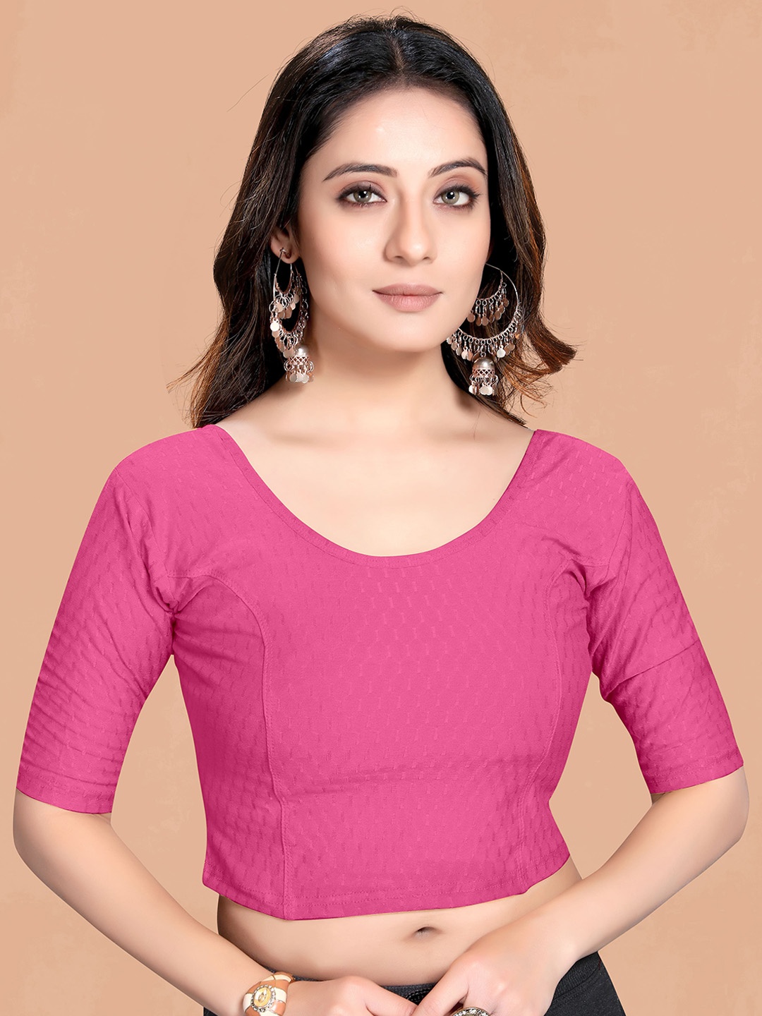 

SCUBE DESIGNS Woven Design Cotton Saree Blouse, Pink