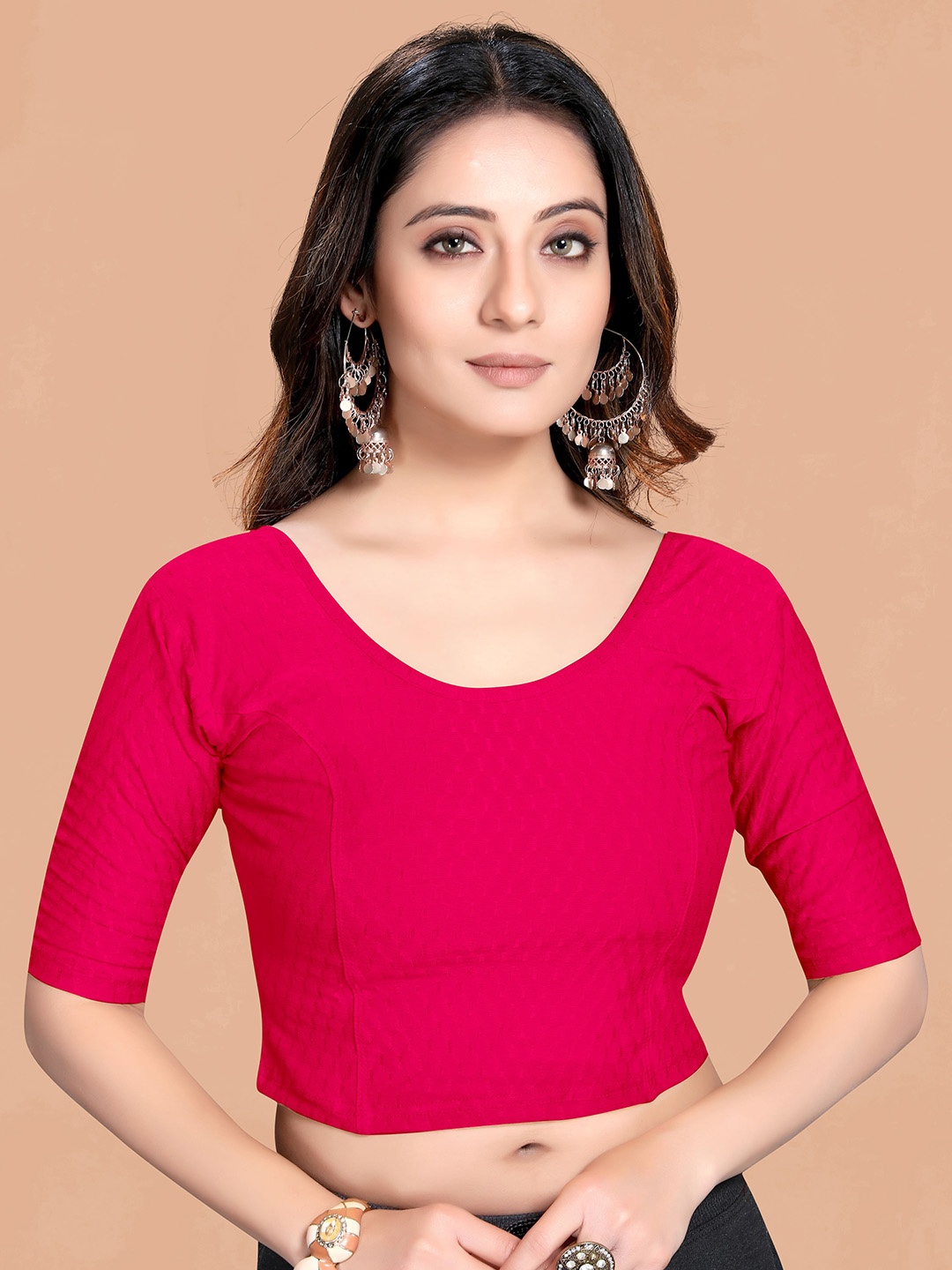 

SCUBE DESIGNS Woven Design Cotton Saree Blouse, Pink