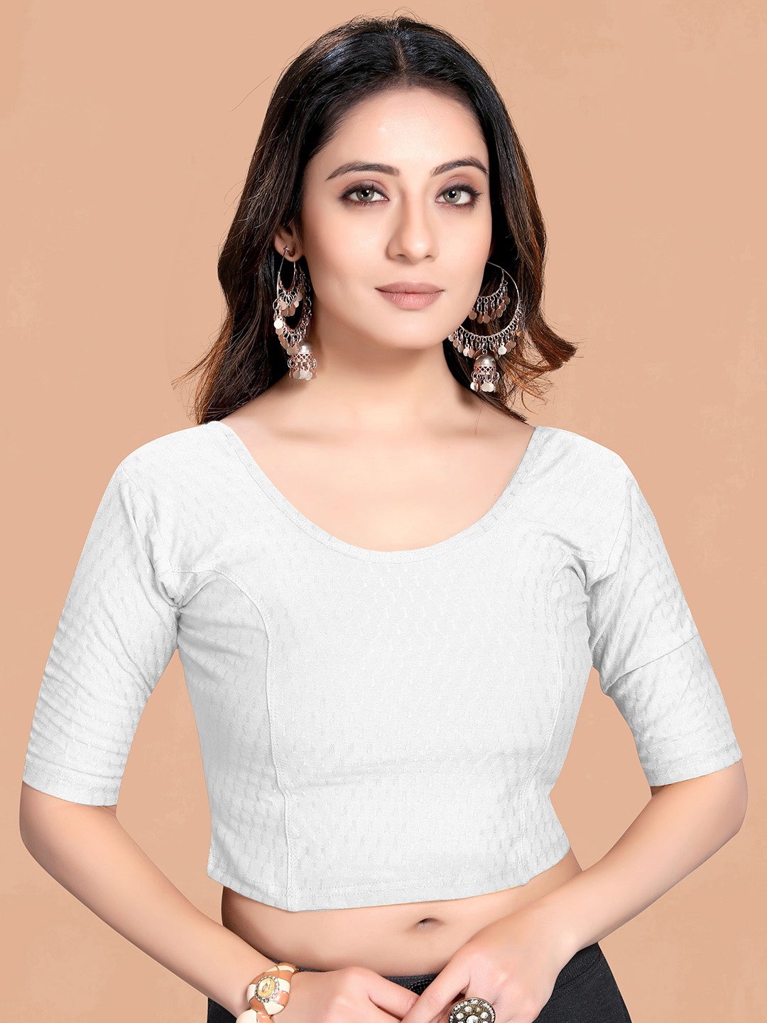 

SCUBE DESIGNS Woven Design Cotton Saree Blouse, White