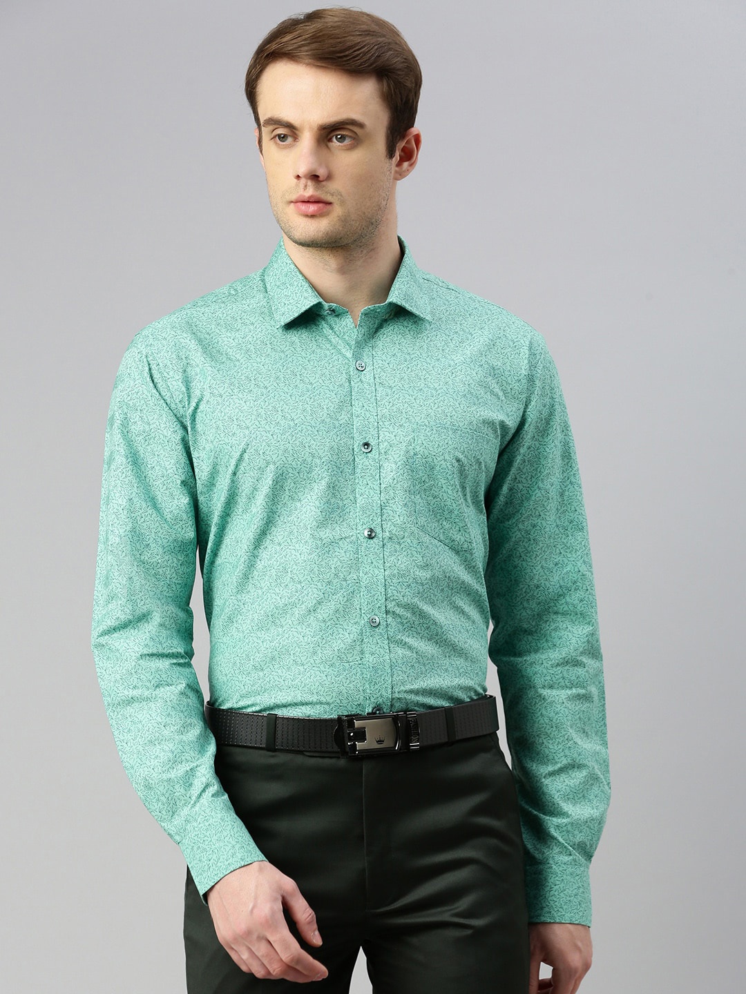 

ZEDD Floral Printed Cotton Formal Shirt, Green