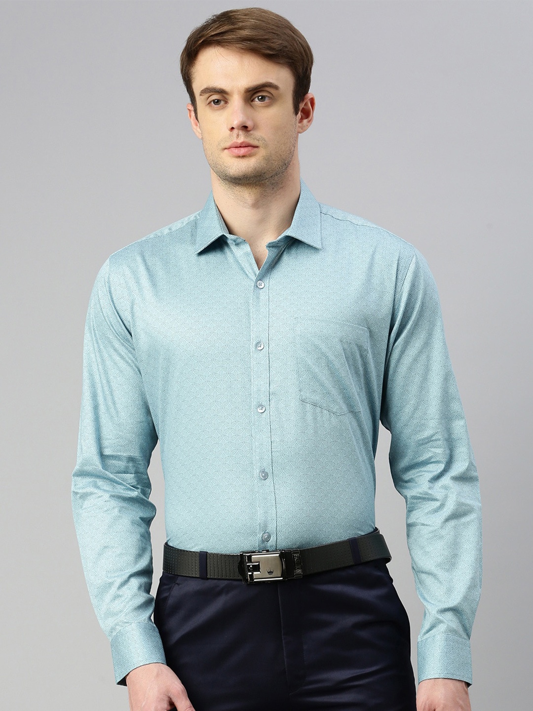 

ZEDD Ethnic Printed Cotton Formal Shirt, Blue