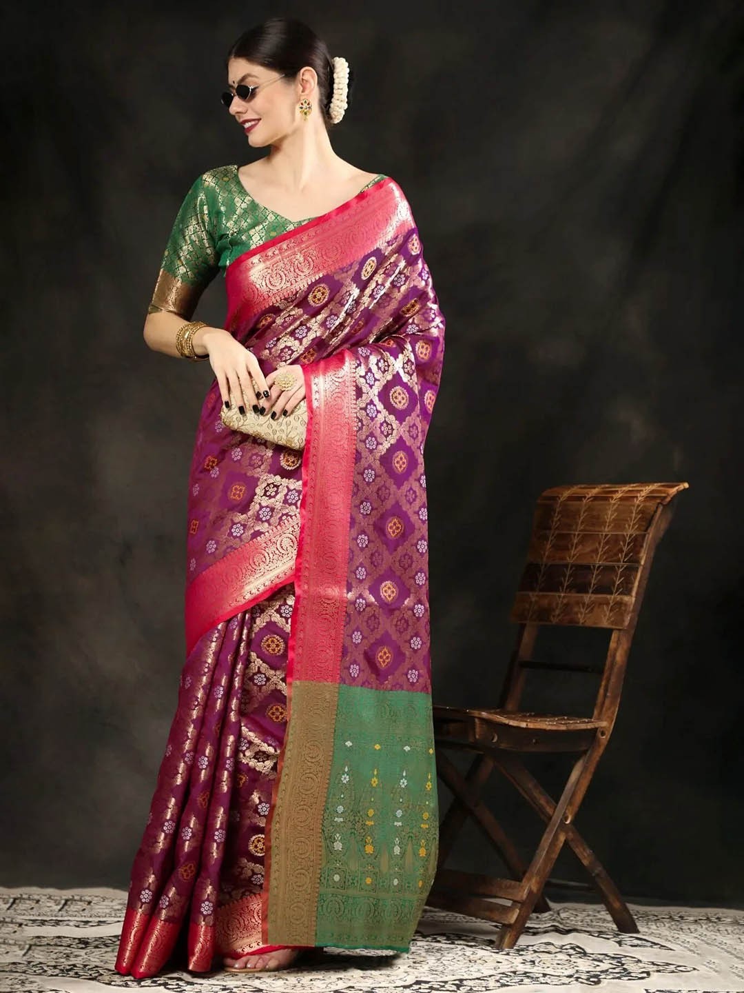 

Mitera Ethnic Motifs Zari Patola Saree, Purple