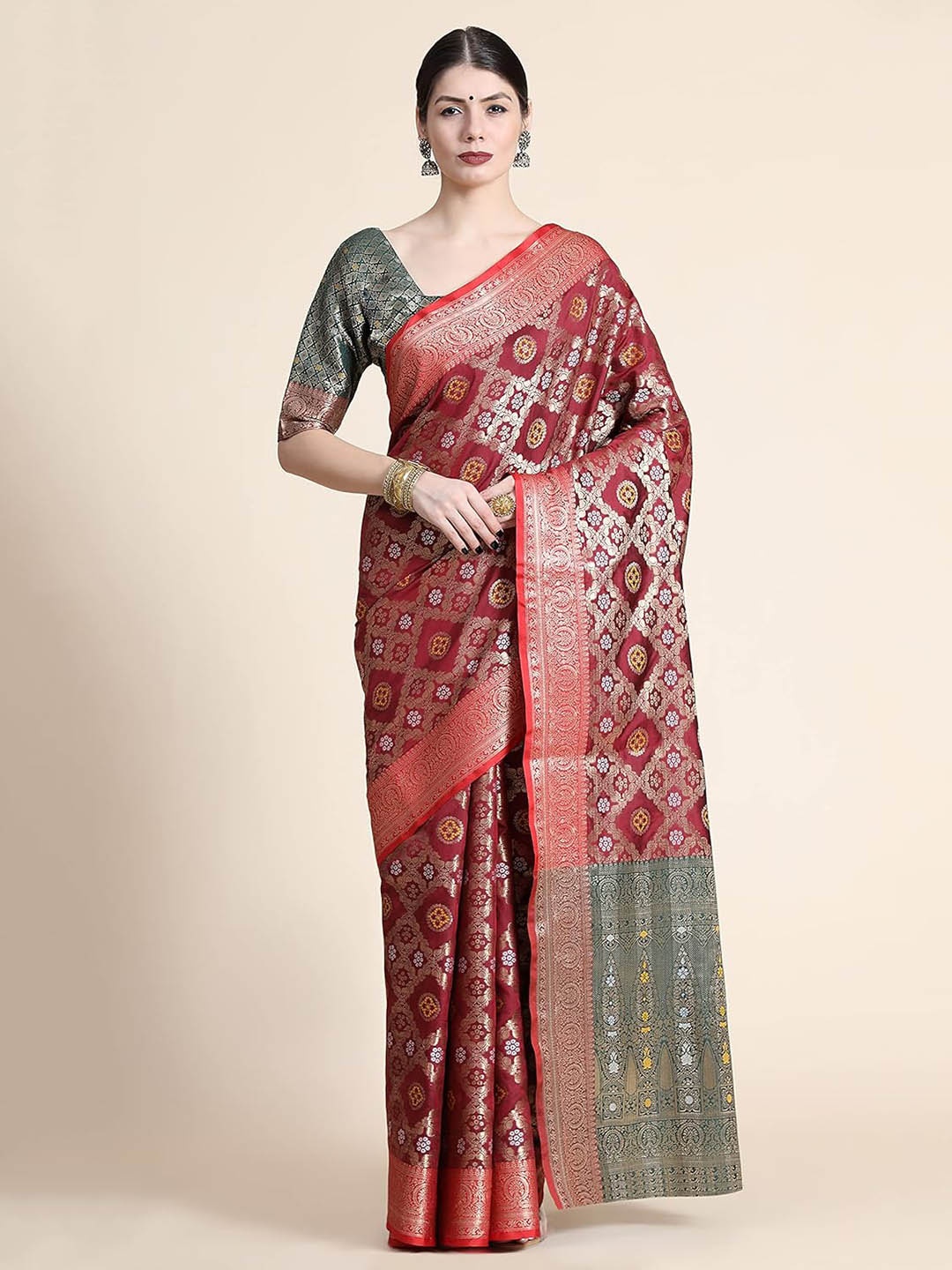 

Mitera Woven Design Zari Patola Saree, Maroon