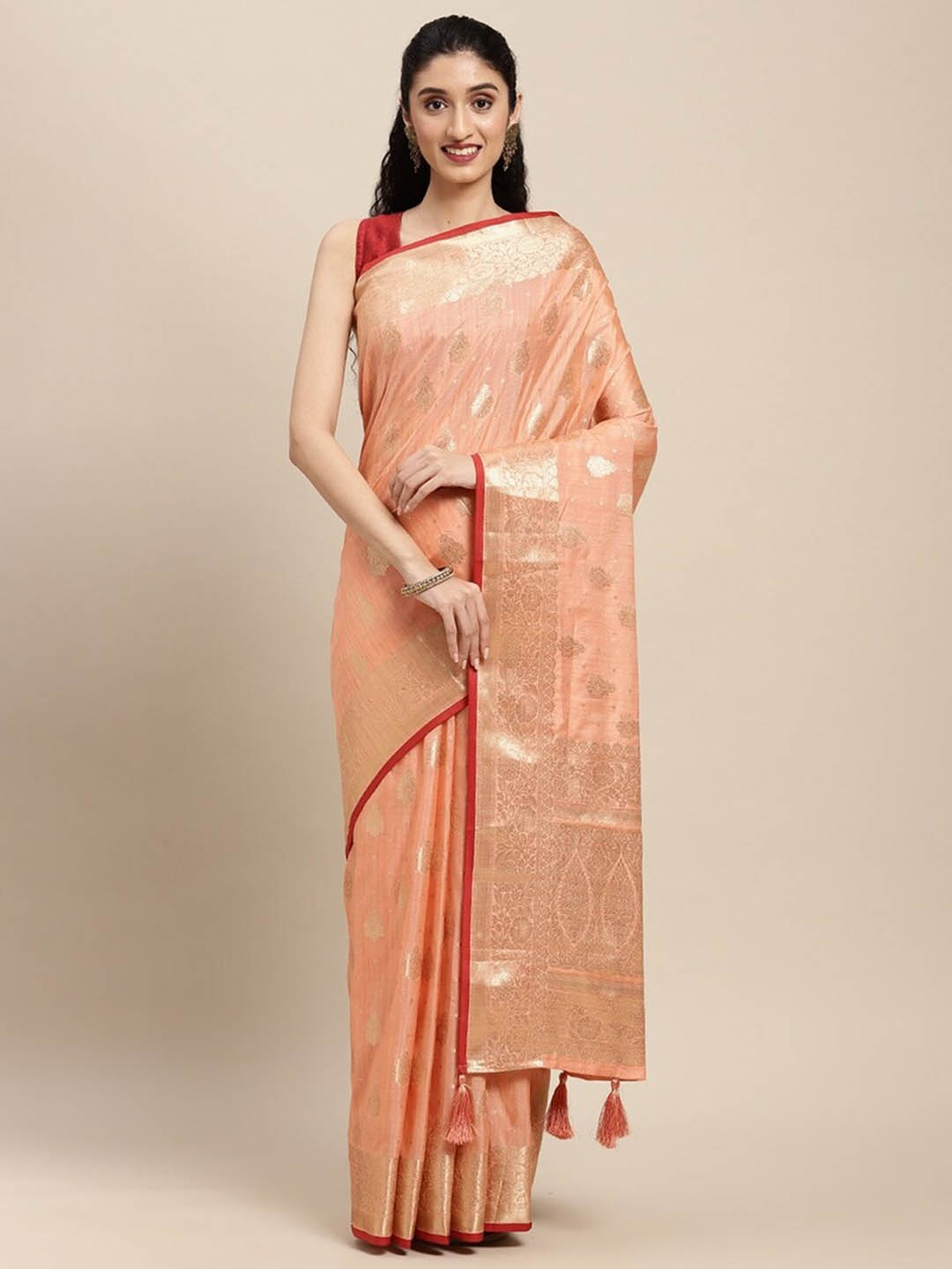 

Mitera Woven Design Zari Banarasi Saree, Peach