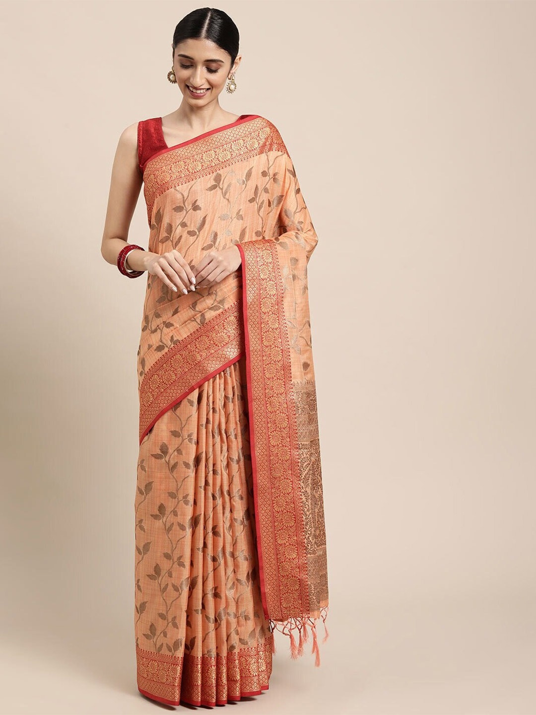 

Mitera Ethnic Motifs Woven Design Zari Banarasi Saree, Peach