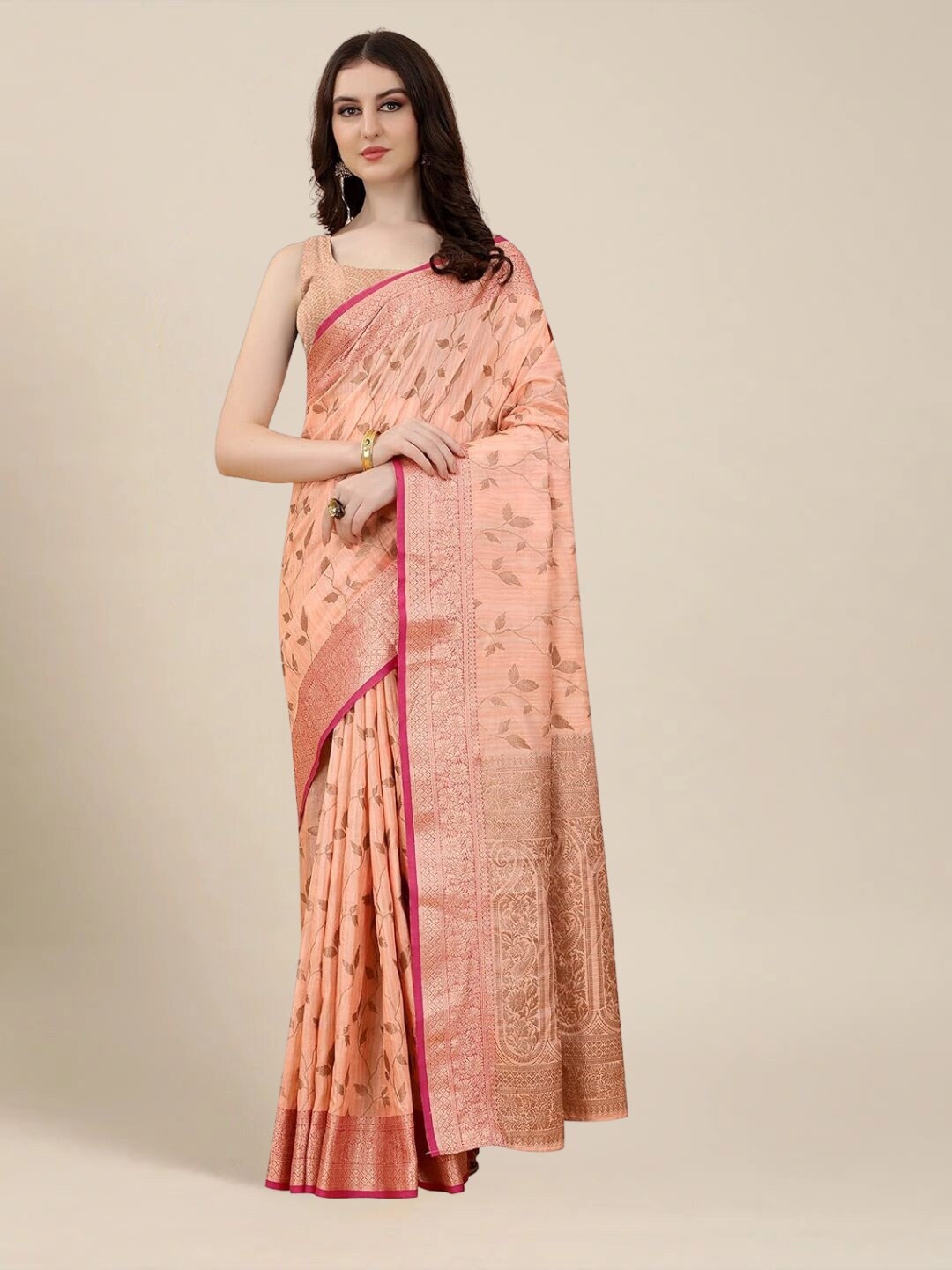 

Mitera Ethnic Motifs Woven Design Zari Banarasi Saree, Peach