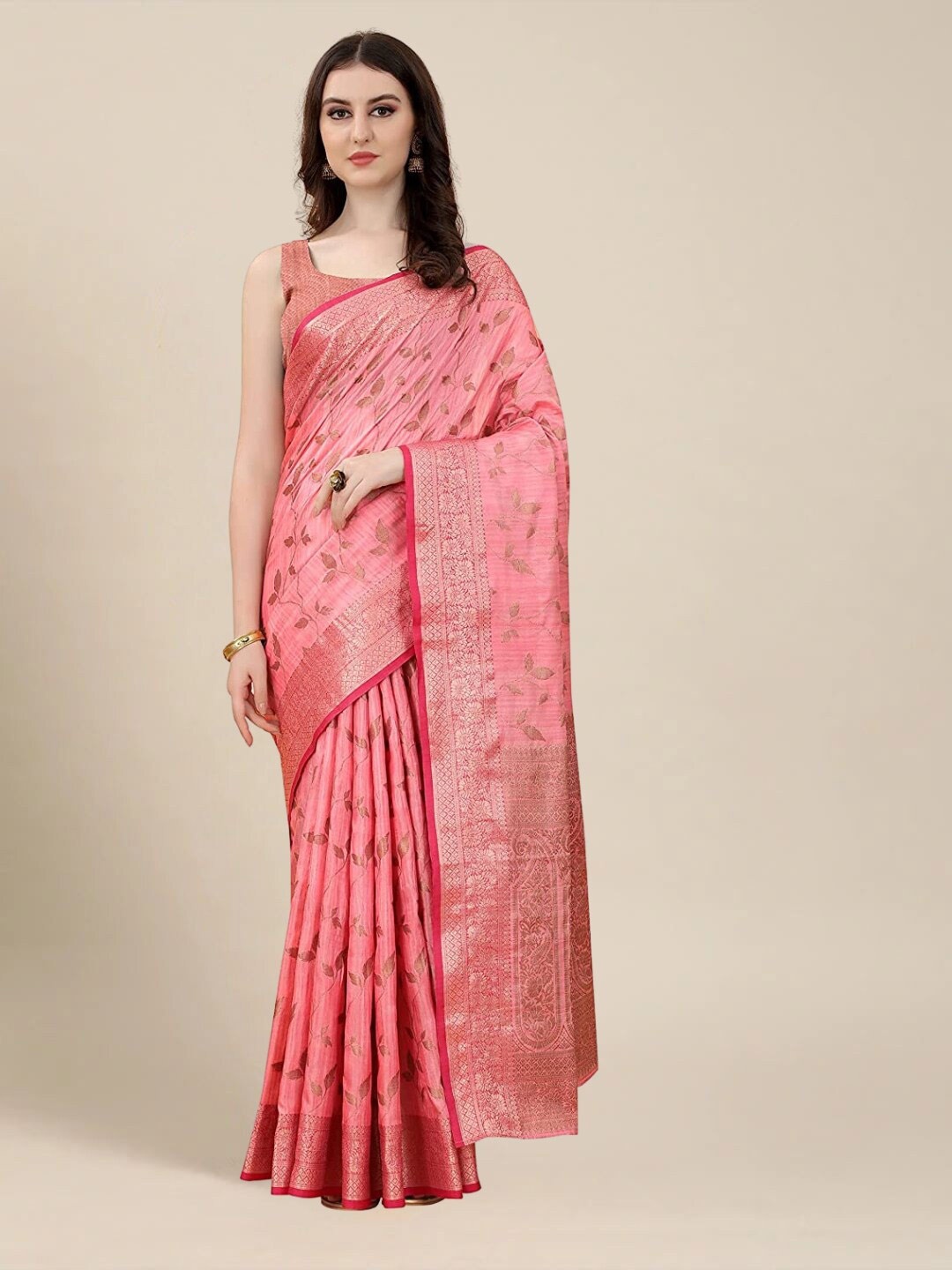 

Mitera Ethnic Motifs Woven Design Zari Banarasi Saree, Pink