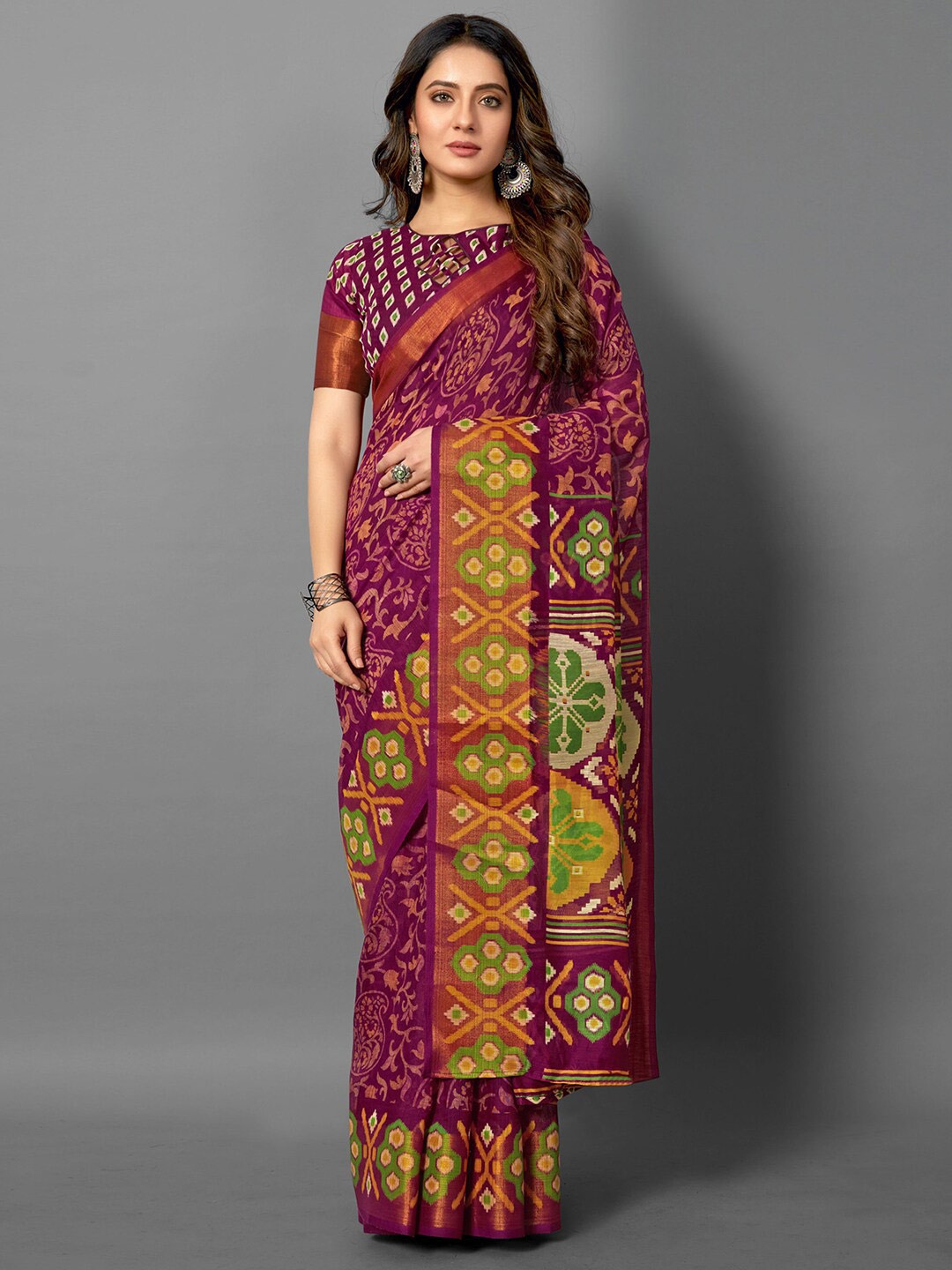 

Anouk Ethnic Motifs Printed Zari Sungudi Saree, Purple