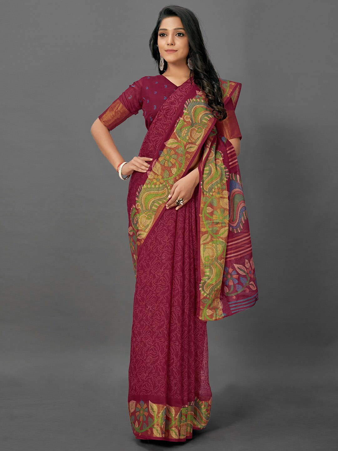 

Anouk Ethnic Motifs Printed Bagh Saree, Maroon