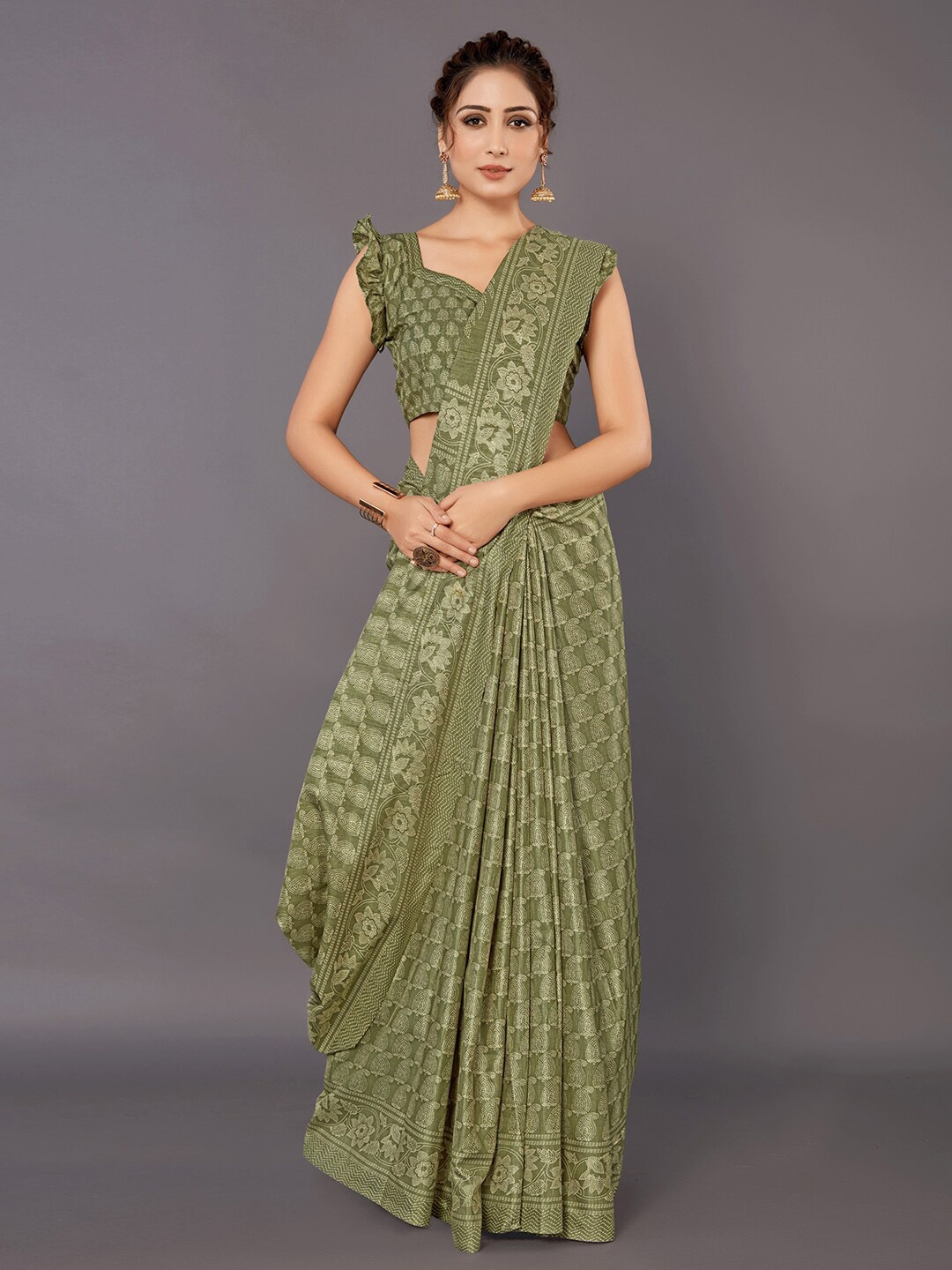 

Anouk Olive Green Bagh Printed Bagh Saree