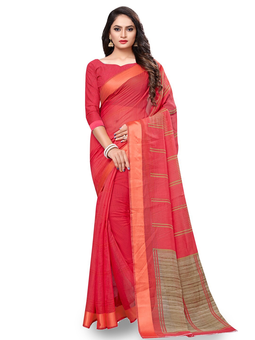 

Anouk Pink Striped Printed Saree