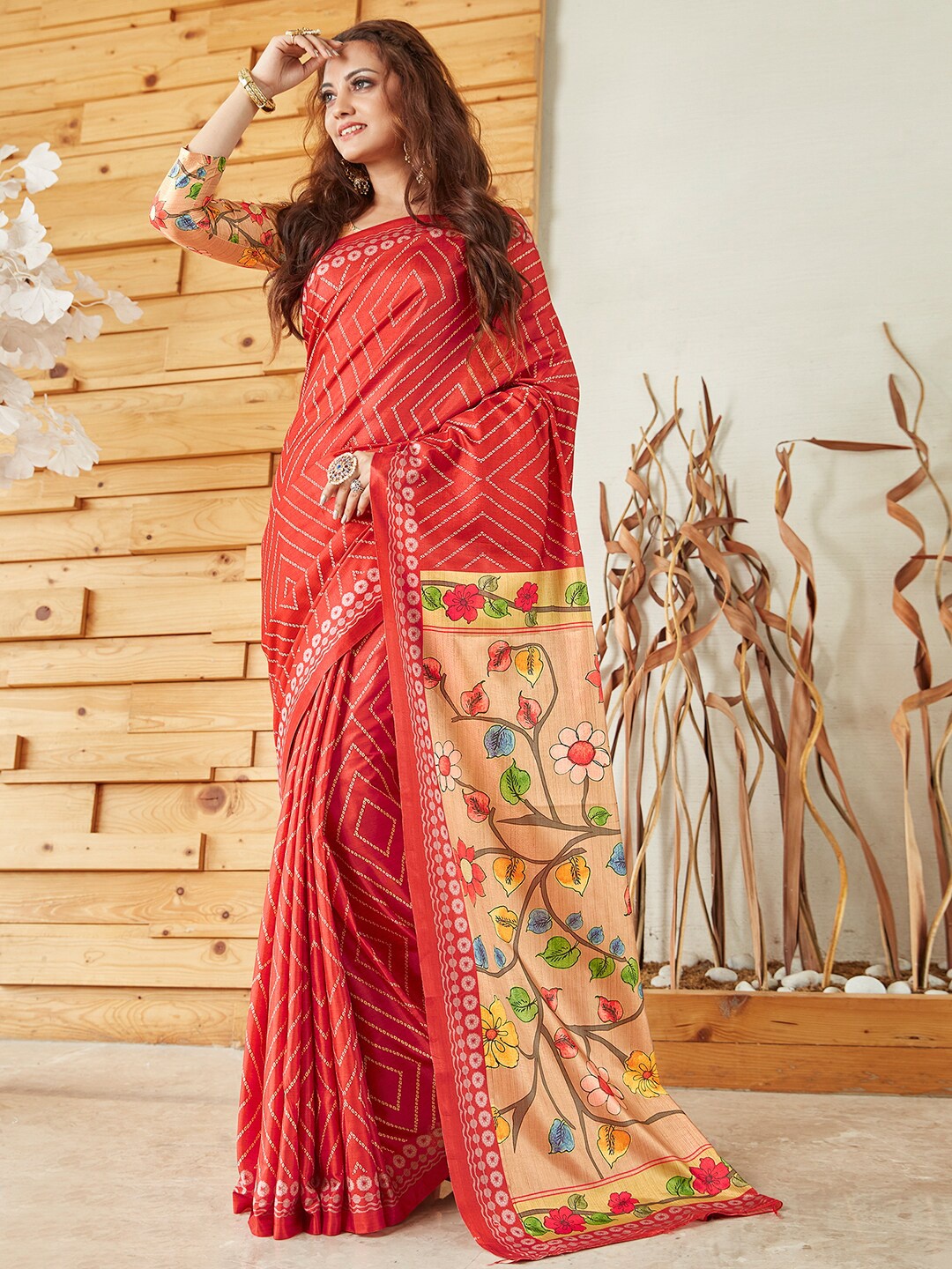 

Anouk Rustic Red Bandhani Printed Saree