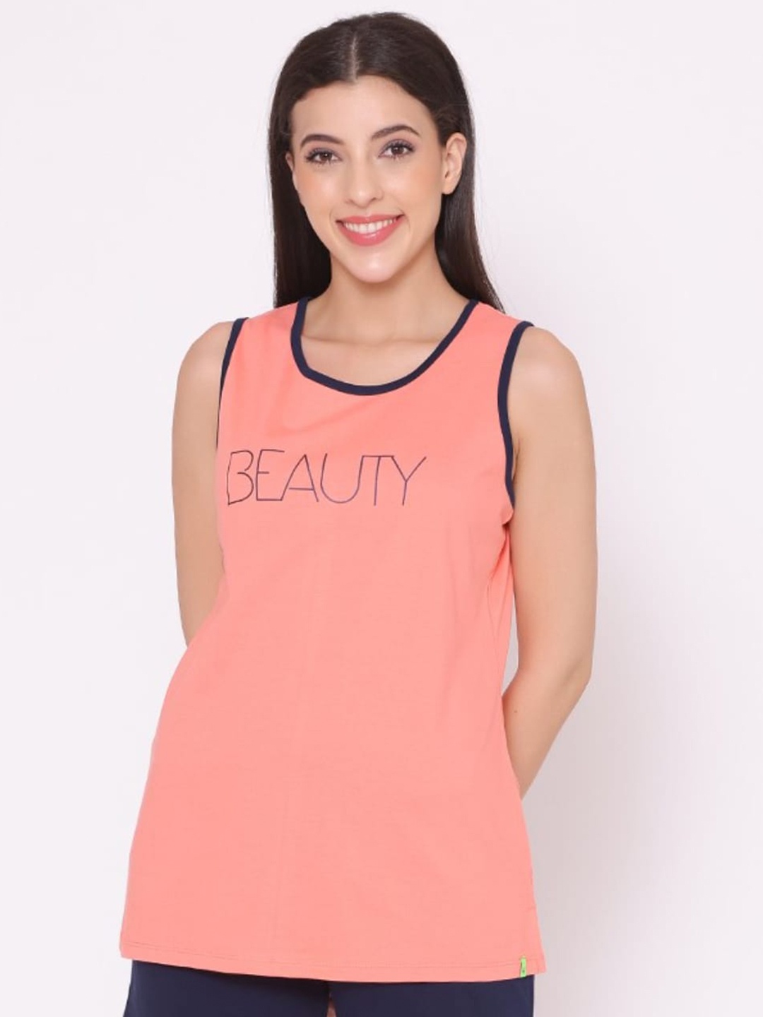

TITTLI Typography Printed Pure Cotton Tank Top, Pink