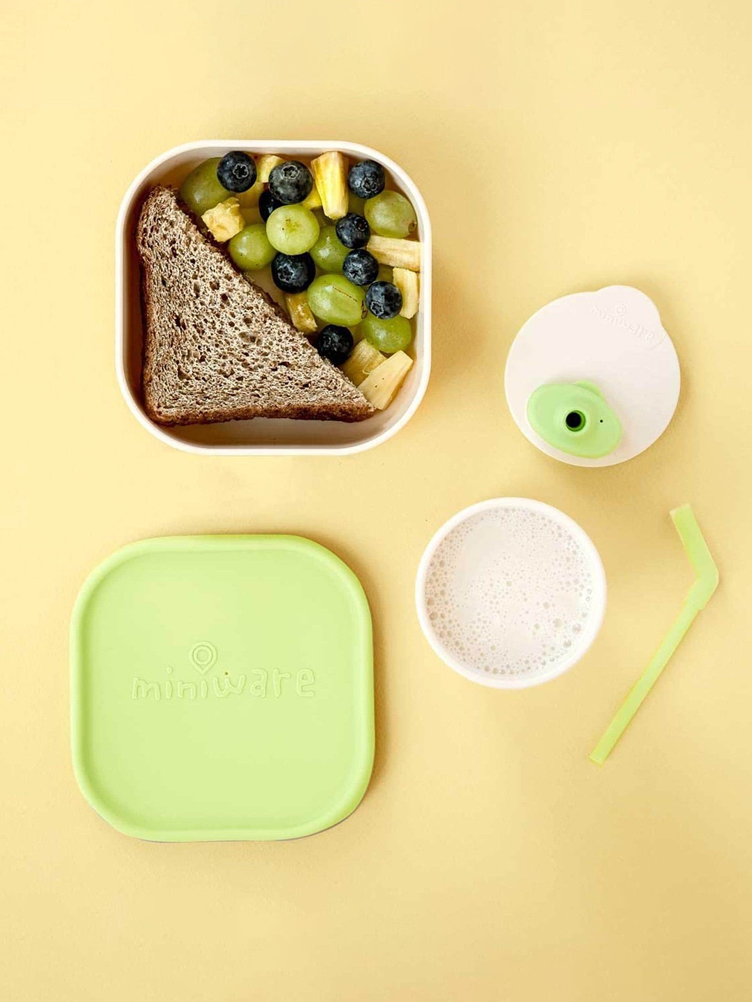 

Miniware Plant Based Suction Bowl with Sippy Cup Feeding Set, Sea green