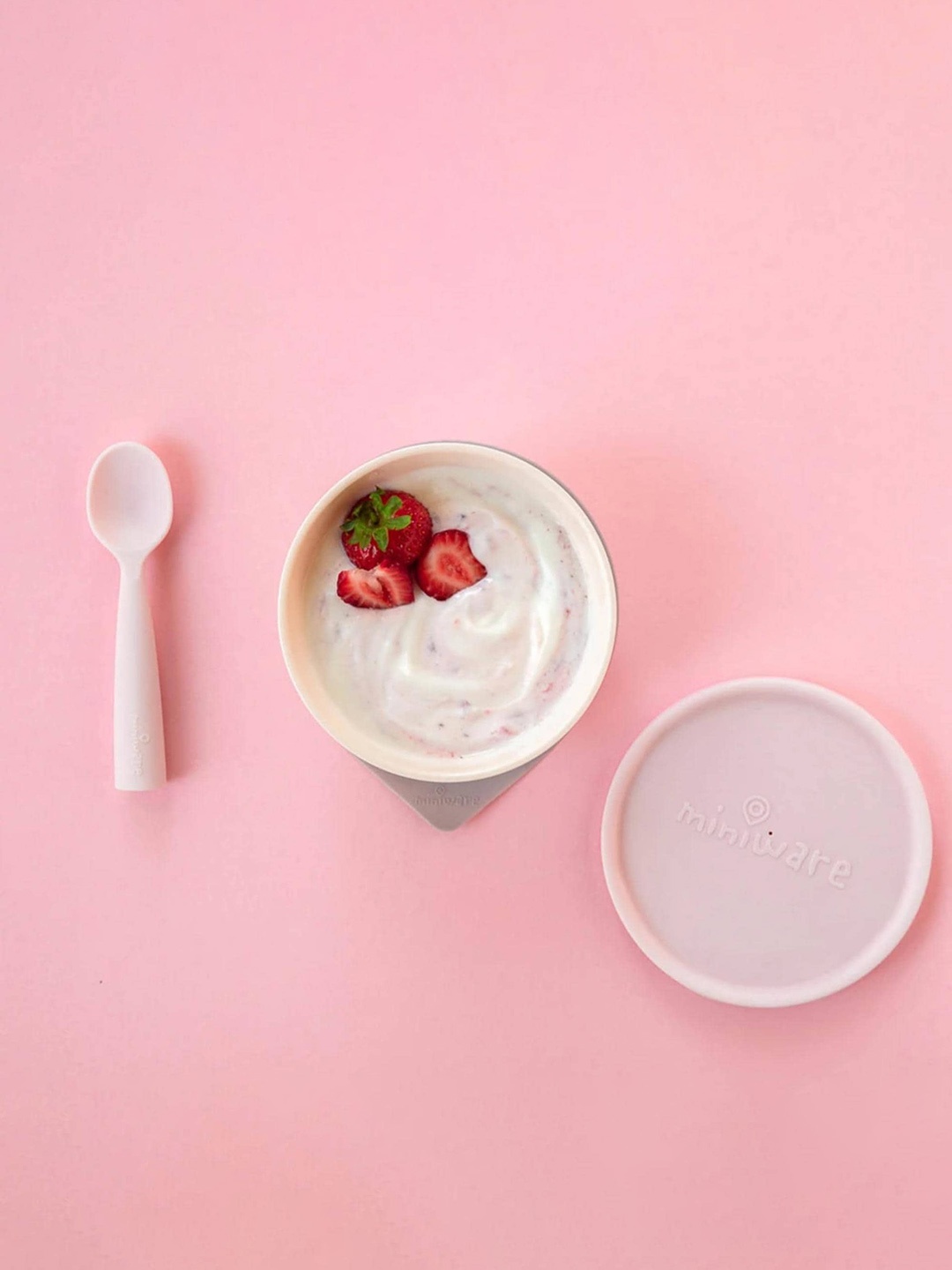 

Miniware First Bite Pink & White Suction Bowl With Spoon Feeding